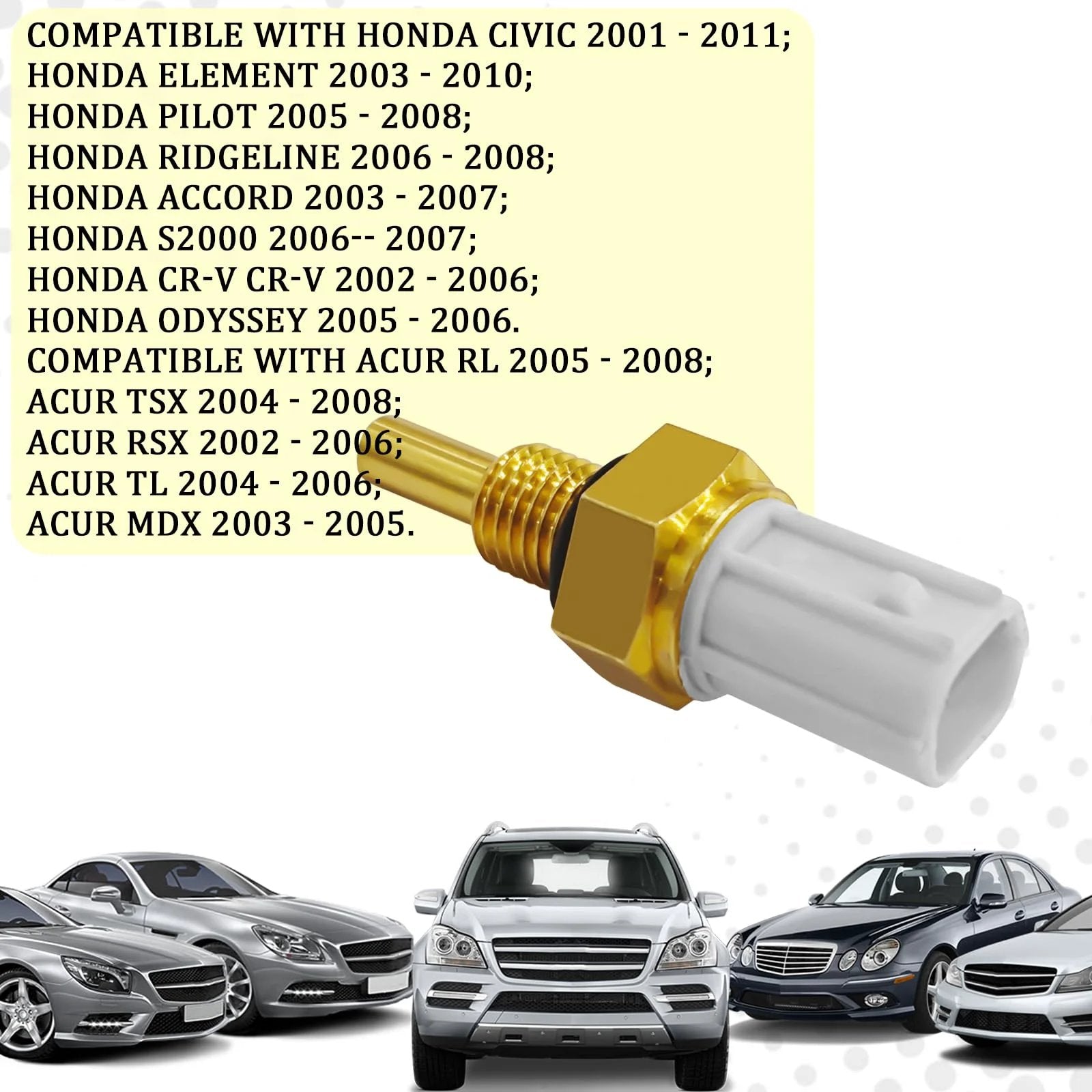 Engine Coolant Temperature Sensor For Honda Vehicles 37870 PLC 004 37870PNA003 close-up view with gold-plated tip and connector.