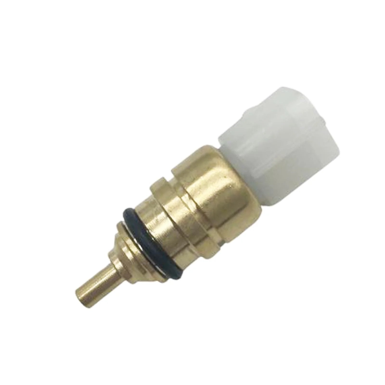 Engine Coolant Temperature Sensor Compatible With Hyundai 08 17 Santa Fe Sport Sonata Tucson And Kia Forte Forte Koup Forte5 Optima Rondo Sorento L4 2.0L 2.4L Replaces 39220 38010 Drop In Easy Quick Install side view showing the connector and metal body.
