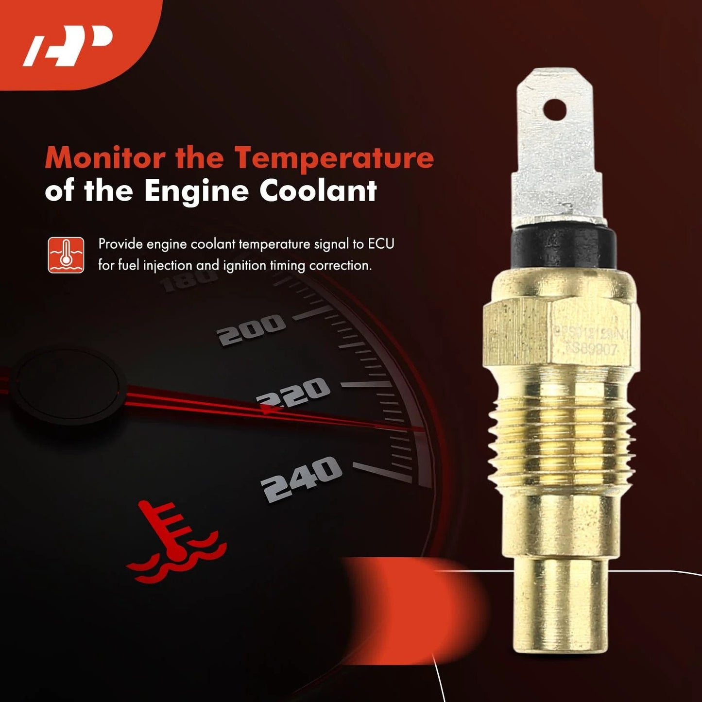 Engine Coolant Temperature Sensor for Nissan Altima Sentra Frontier Maxima Xterra, close-up view of brass sensor.