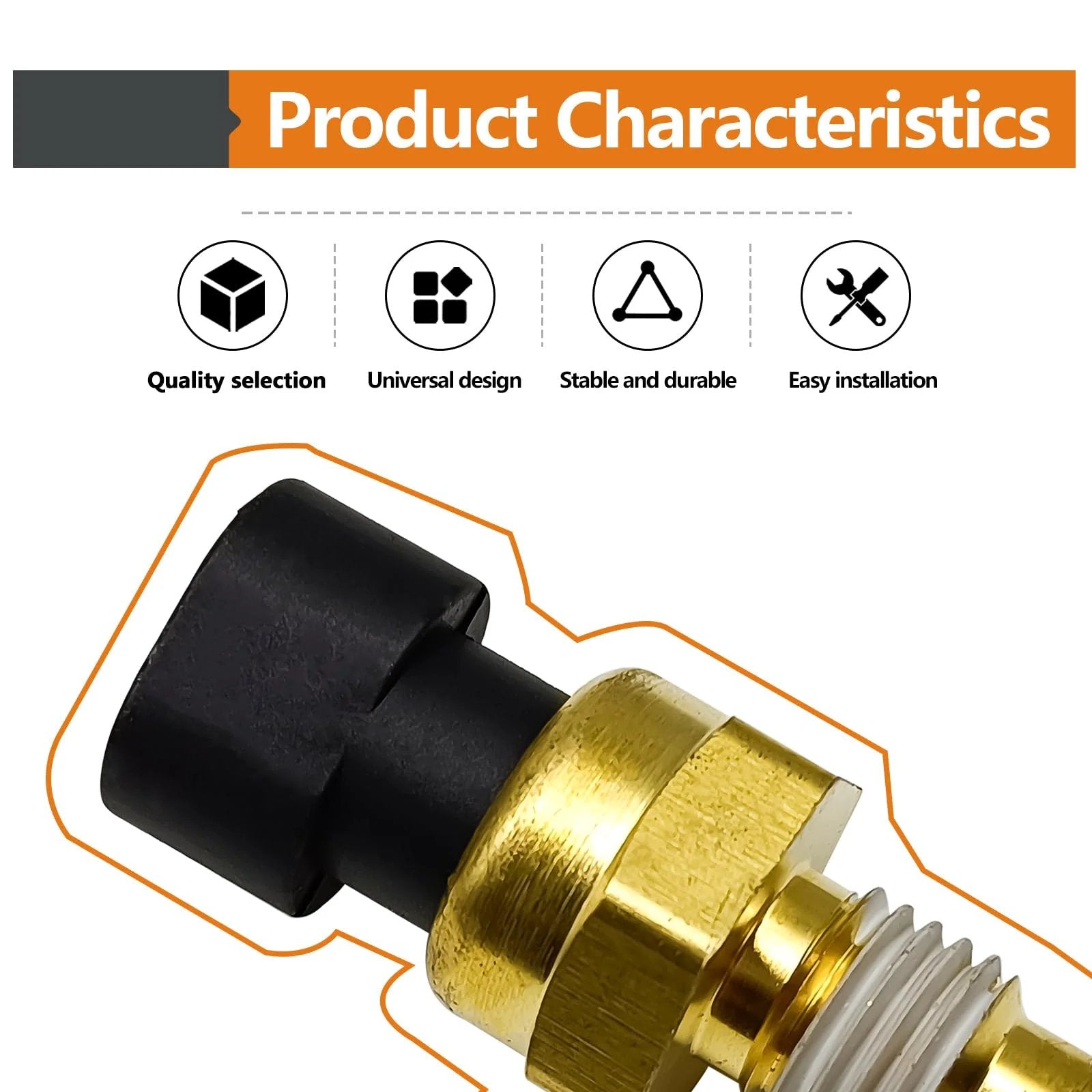 Close-up of Engine Coolant Temperature Sensor for Chevy and GMC cars and trucks, featuring a black connector and brass body.