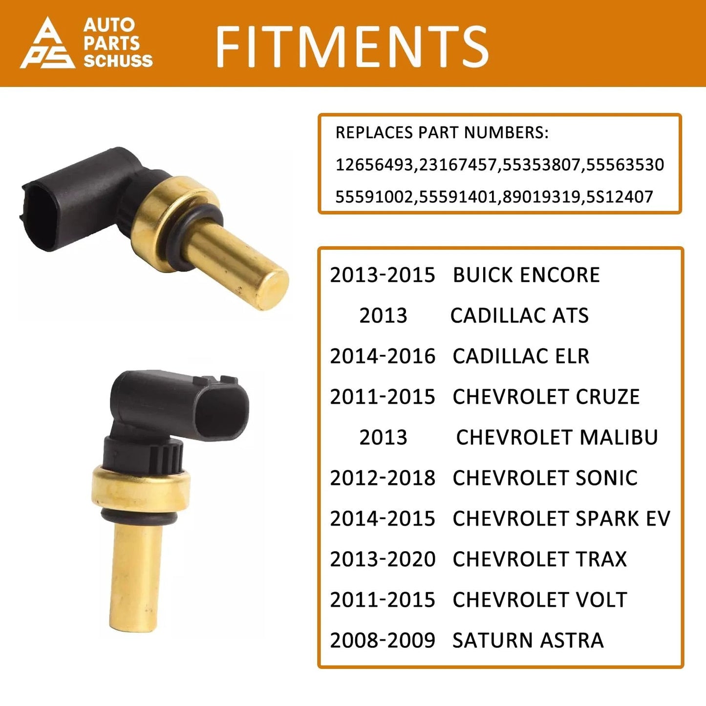 Close-up of Engine Coolant Temperature Sensor For GM Cars Budget Friendly Fits Chevrolet Cruze Malibu Sonic Trax Volt Encore ATS ELR Spark Astra 2011 2019 1.4L 1.6L 1.8L 2.0L 2.4L Replaces 2134688 55591401 SU13821 Easy Install OEM Grade Replacement.