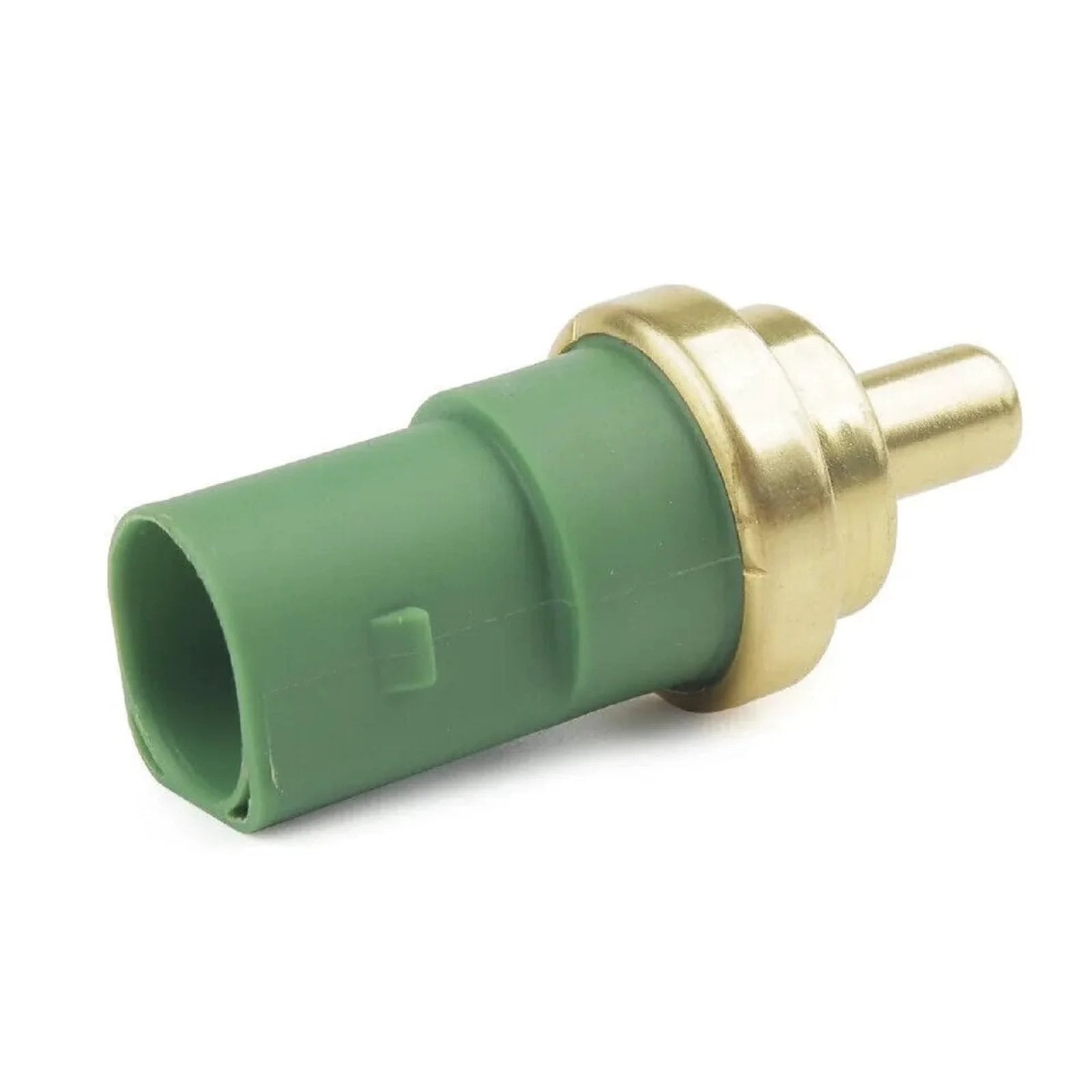 Engine Coolant Temperature Sensor for Audi A3 A4 A6 A8 S4 S6 TT Quattro Beetle Golf Jetta Passat Cabrio Eurovan 1998 2010 ECT Sensor close-up view with green and gold components.
