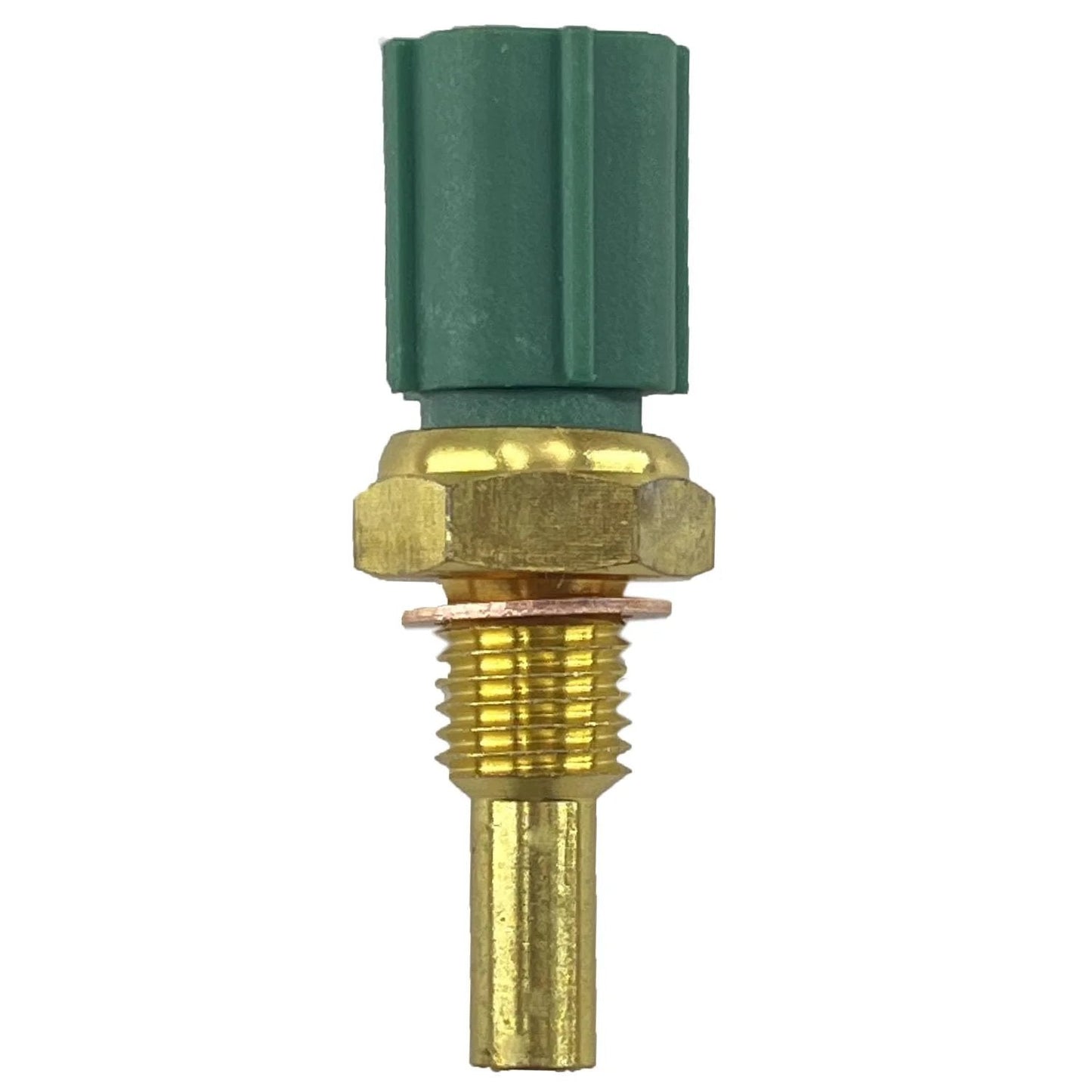 Engine Coolant Temperature Sensor Replacement D583 19022018 compatible with Toyota, showing front view with green connector and golden threading.