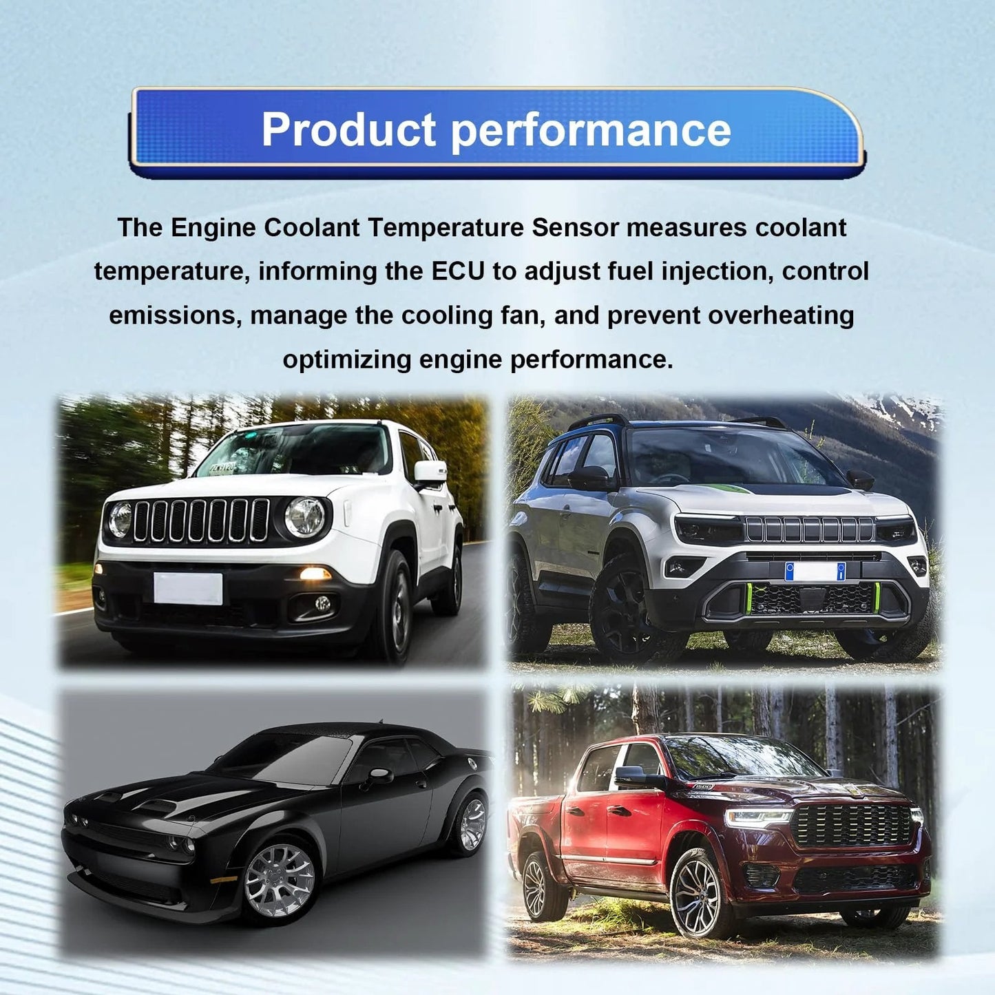 Image showcasing various vehicles demonstrating compatibility with Engine Coolant Temperature Sensor Replacement For Chevy Silverado 1500 2500 3500 Dunviku.