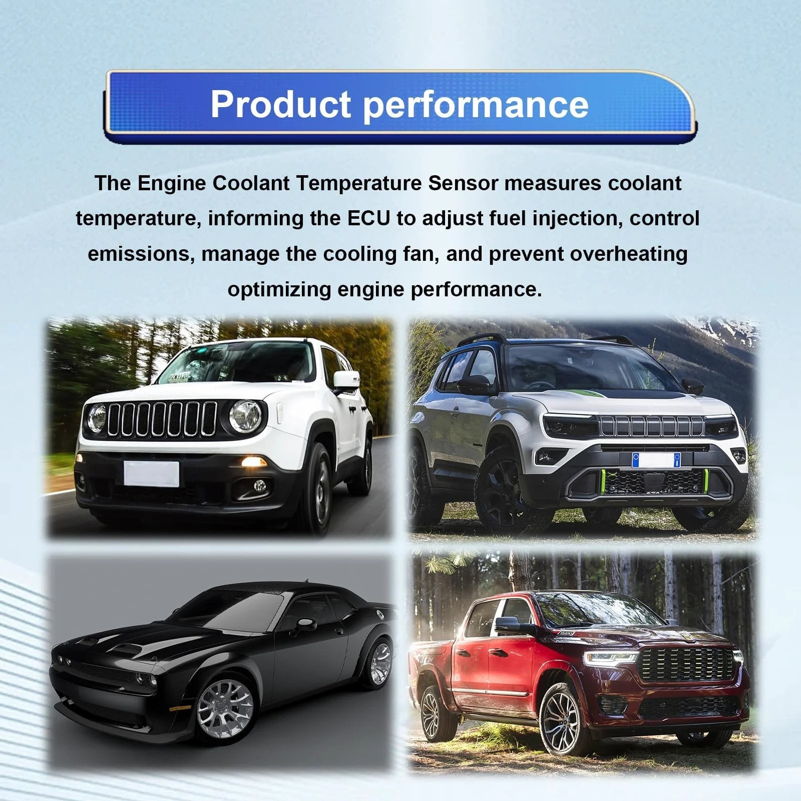 Image showcasing various vehicles demonstrating compatibility with Engine Coolant Temperature Sensor Replacement For Chevy Silverado 1500 2500 3500 Dunviku.