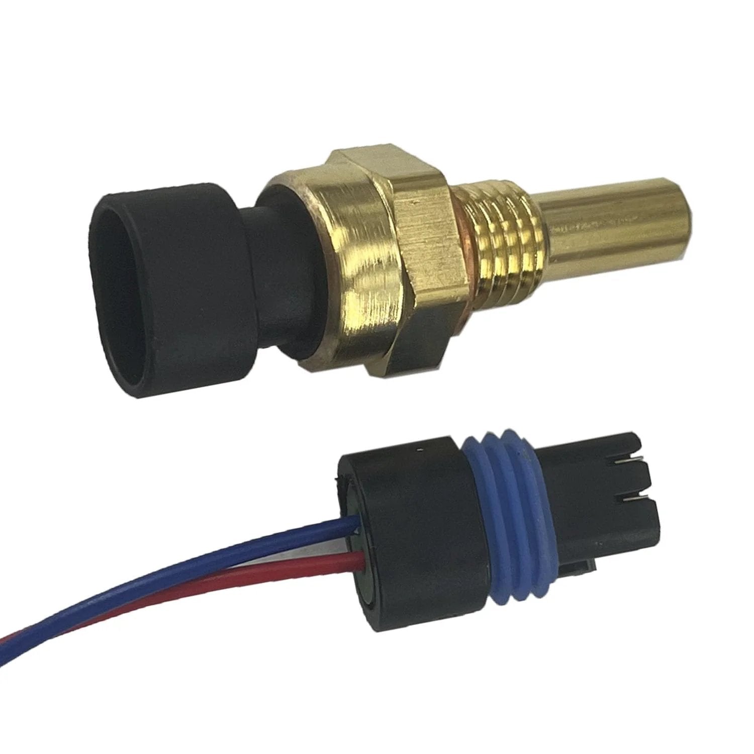 Engine Coolant Temperature Sensor With Pigtail Connector For LaCrosse Impala Silverado Suburban Trailblazer Yukon Savana Saturn Vue And More By WEITARI, close-up view of sensor and connector.