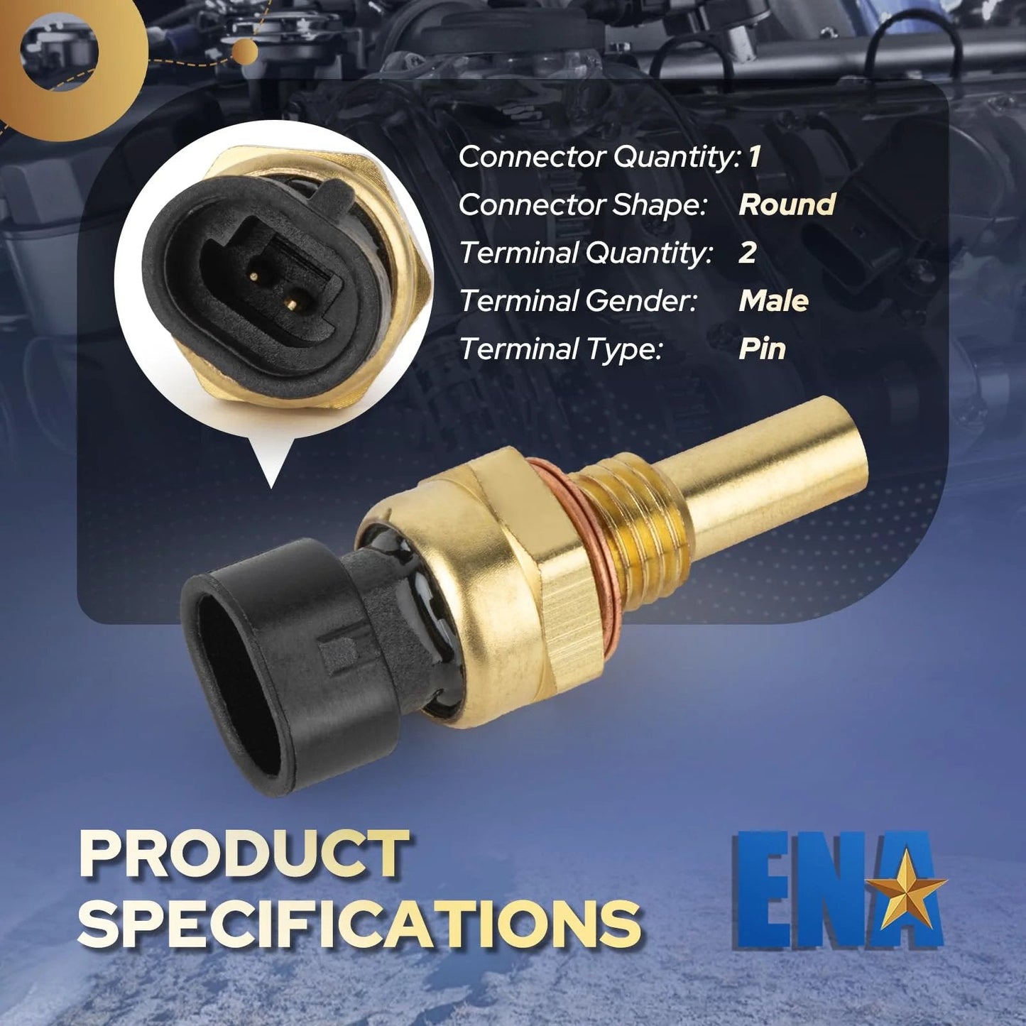 Close-up of Engine Coolant Temperature Sensor For Chevy Silverado 1500 2500HD 3500HD Camaro CTS G5 And More Fits 2.0L 3.0L 4.8L L4 V6 V8 Engines 2011 To 2015 Replaces TX89 Compatible With GMC Buick Cadillac.