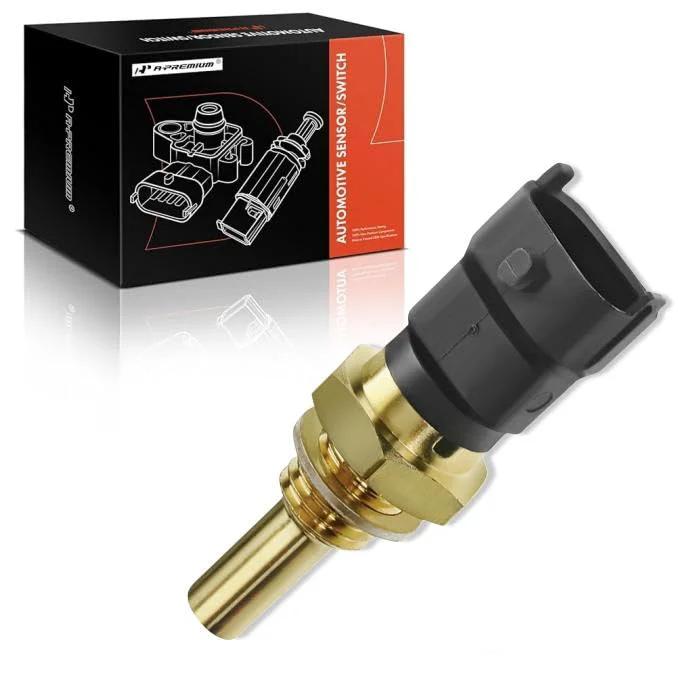 Engine Coolant Temperature Sensor For Polaris UTVs And ATVs Replacement Part with black plug and gold metal base.