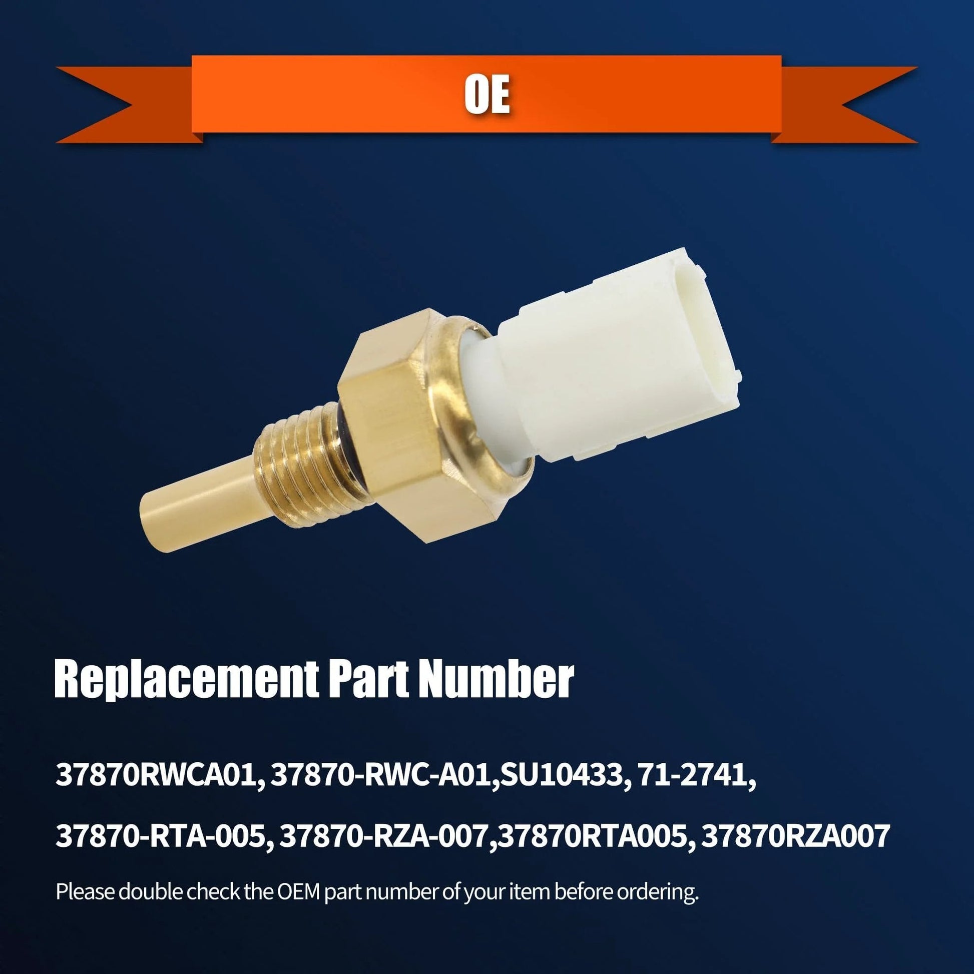 Engine Coolant Temperature Sensor for Honda Civic 2006 2020 and CR-V 2007 2017, front view showing brass and white connector.