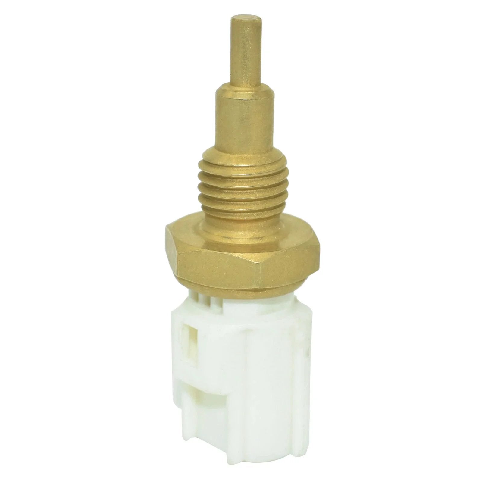 Engine Coolant Temperature Sensor for Toyota and Lexus Vehicles 1985 to 2019 side view showing brass and plastic components.