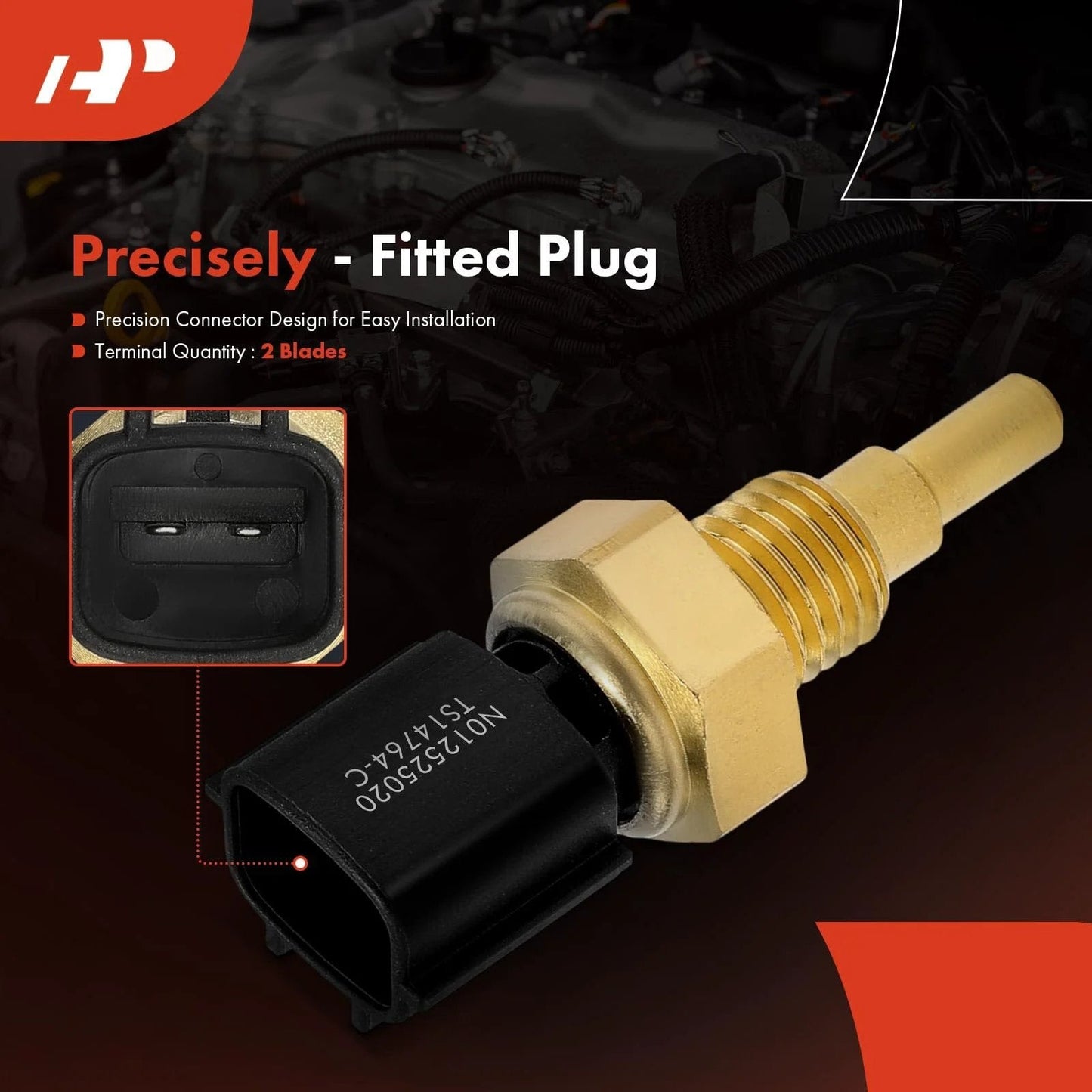 Engine Coolant Temperature Sensor Two Pins For Subaru Forester 2013 To 2018 Outback 2013 To 2019 close-up view with black connector and brass fitting.