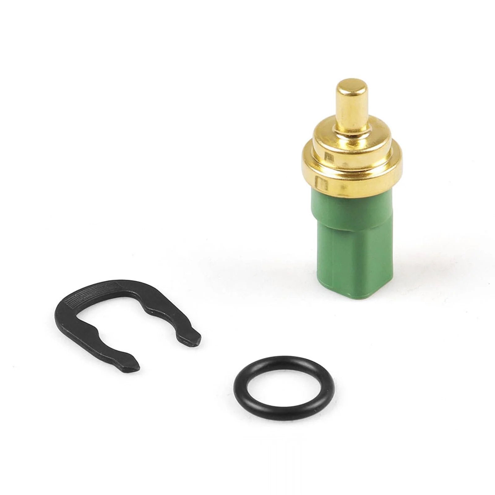 Engine Coolant Temperature Sensor For VW Vehicles Including Passat Golf Beetle Jetta Eurovan Cabrio Polo A4 S4 A6 S6 TT A8 S8 RS4 RS6 Allroad From 1998 To 2010 With Part Number 059919501A Replacement Fit For 1.8T 1.9TDI 2.0 2.3V5 2.8VR6 Engines, showing sensor with retaining clip and O-ring.