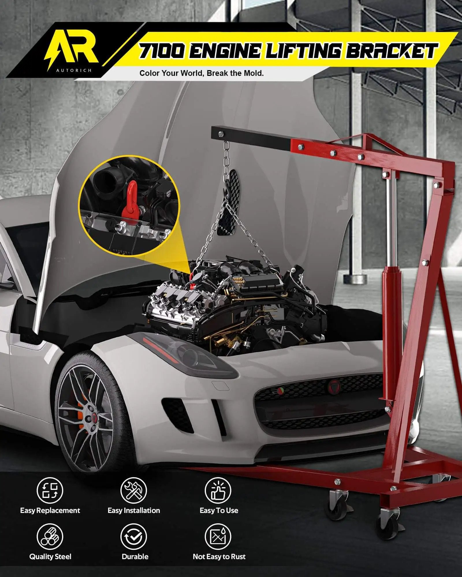 Four Heavy Duty Engine Lift Brackets With 5500 Lb Capacity for Auto Repair Rust Resistant Steel with Galvanized Finish