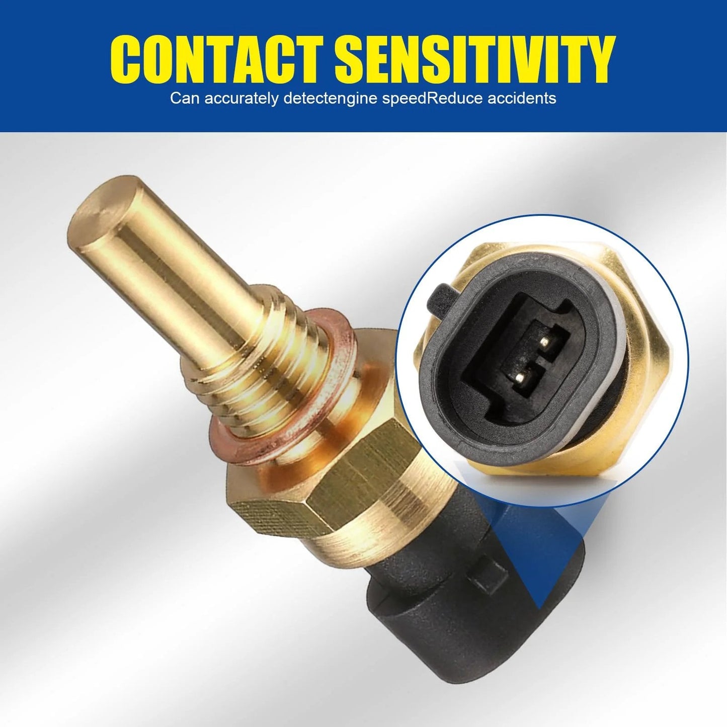 Premium Replacement Engine Temperature Sensor With Plug For Cars In Gold 1 Pack, close-up view showing durable metal design and electrical connector.