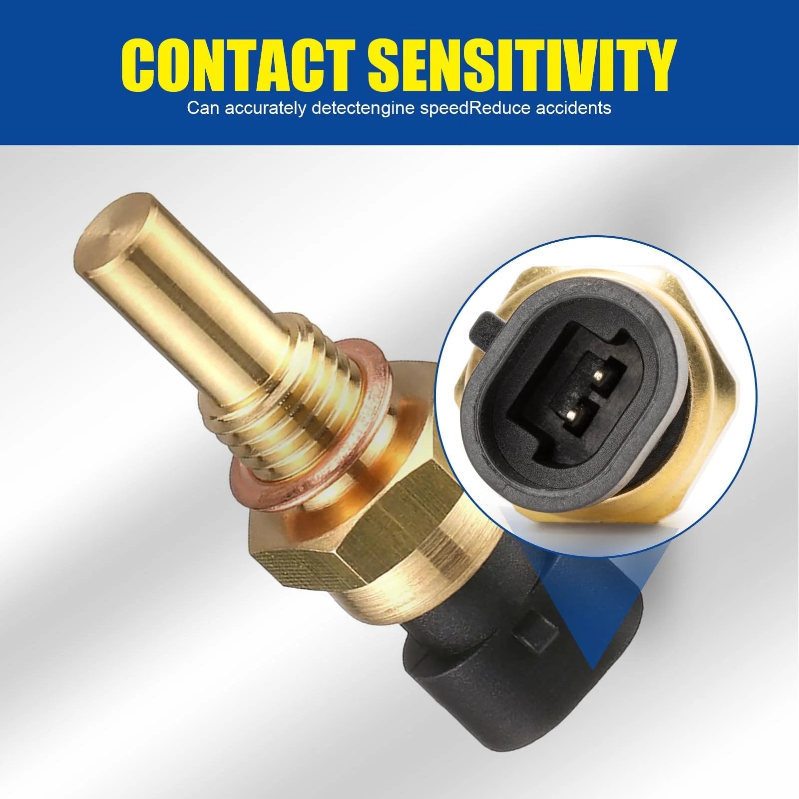 Premium Replacement Engine Temperature Sensor With Plug For Cars In Gold 1 Pack, close-up view showing durable metal design and electrical connector.