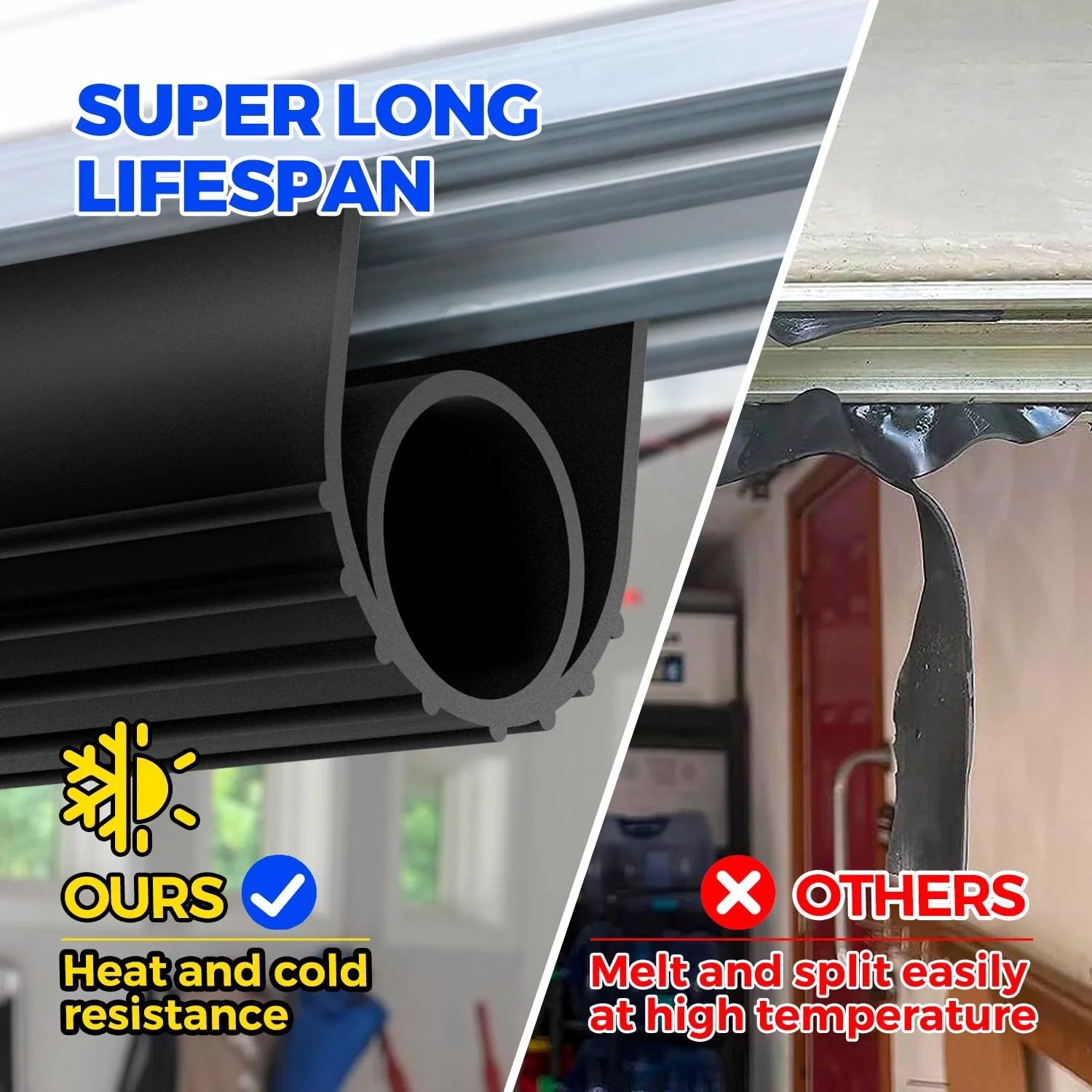 Flexible EPDM Garage Door Seal Bottom Rubber With Five Sixteenth Inch T End And Four And One Eighth Inch Width, Weather Stripping Kit Seal Strip Replacement, 22 Ft Black, durable weatherproofing seal compared to inferior product.