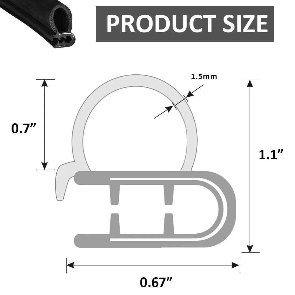 All Purpose Car Door Weather Stripping Seal Kit 20 Feet EPDM Foam Rubber with side bulb size diagram showing dimensions.