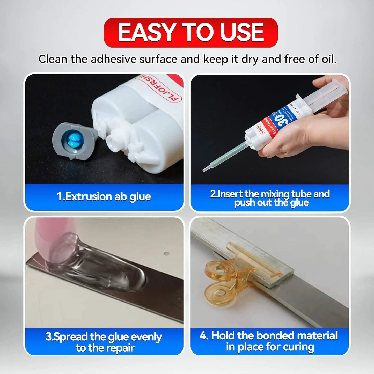 Steps to use Clear Two Part Epoxy Glue For Plastic Metal Wood Ceramic And More Multipurpose Waterproof Adhesive In A 1.76 oz Syringe