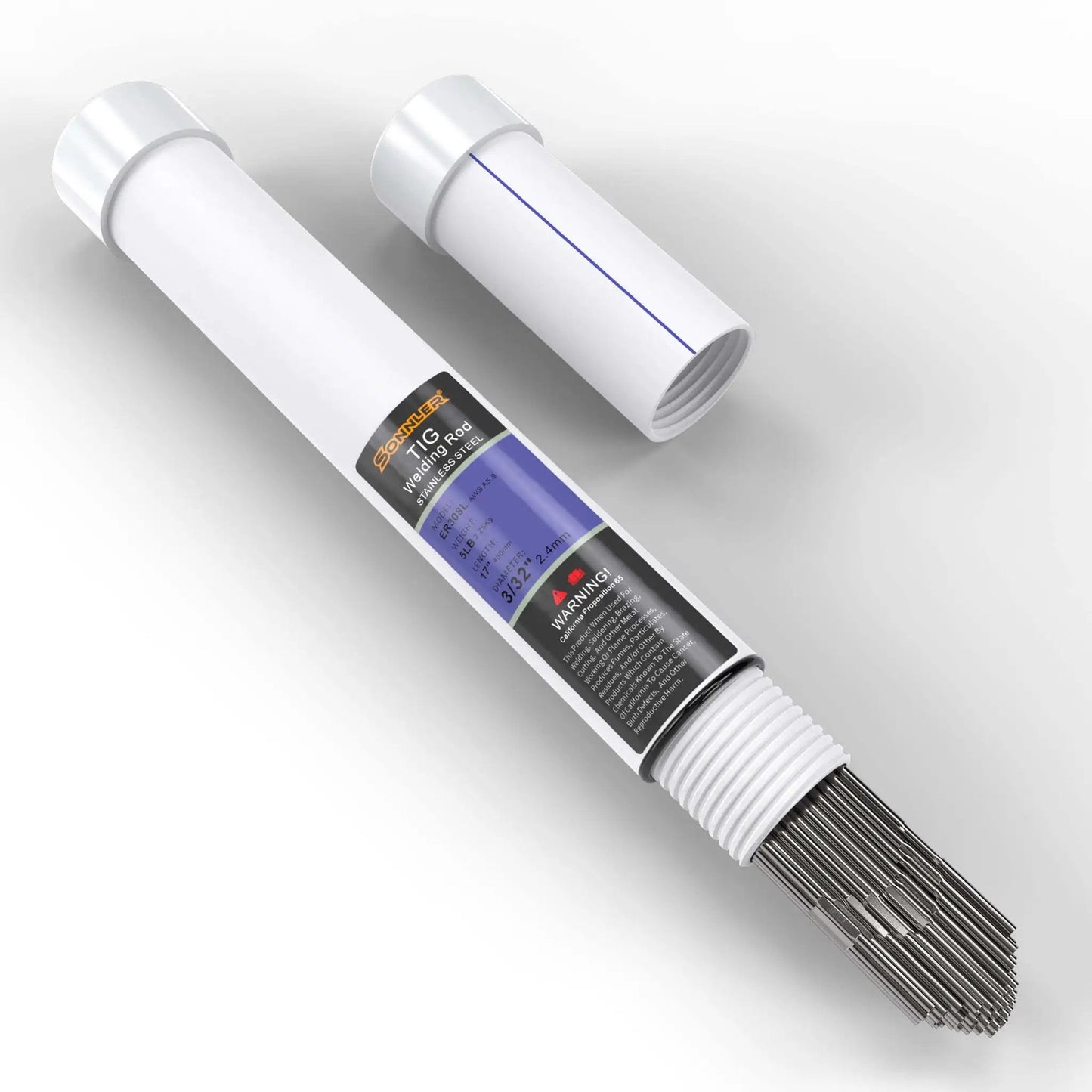 TIG Welding Rod Set ER308L Stainless Steel From Sonnler in open tube, 16 inch length, various diameters