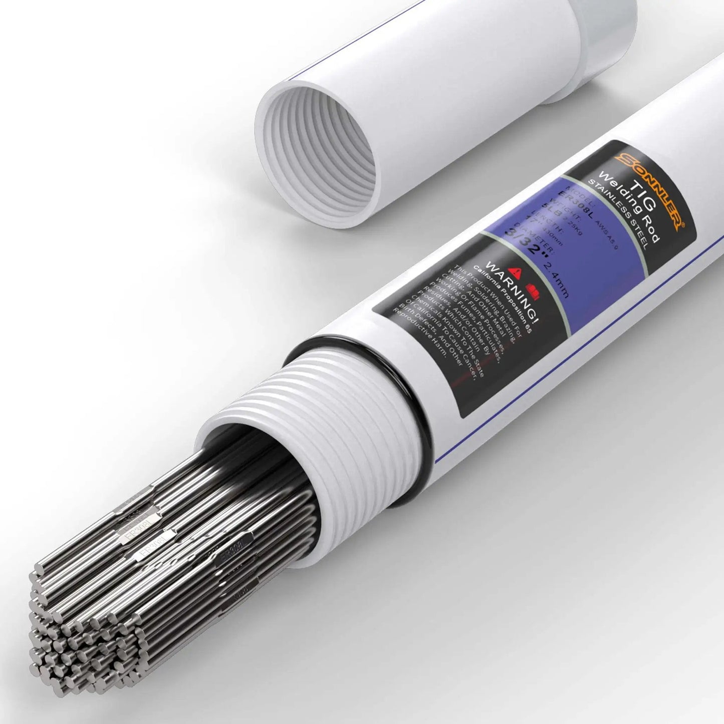 TIG Welding Rod Set ER308L Stainless Steel From Sonnler For Pro Grade TIG Welds With Low Splatter And Solid Corrosion Resistance 16 Inch Length 5 Pound Pack Diameters One Sixteenth Three Thirty Seconds And One Eighth Inch