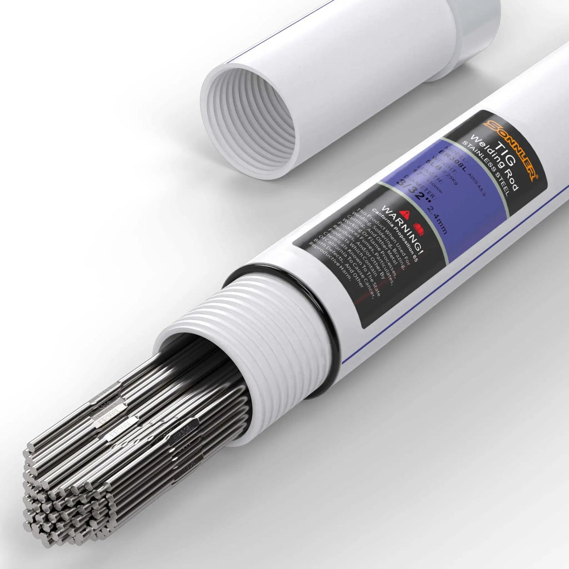 TIG Welding Rod Set ER308L Stainless Steel From Sonnler For Pro Grade TIG Welds With Low Splatter And Solid Corrosion Resistance 16 Inch Length 5 Pound Pack Diameters One Sixteenth Three Thirty Seconds And One Eighth Inch
