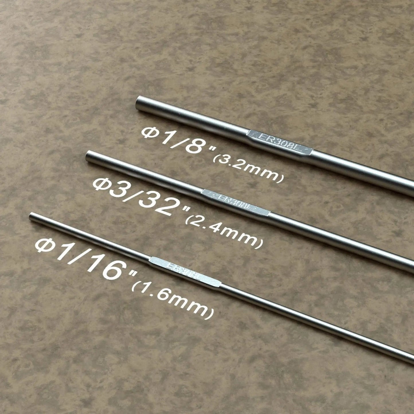 TIG Welding Rod Set ER308L Stainless Steel From Sonnler For Pro Grade TIG Welds With Low Splatter And Solid Corrosion Resistance 16 Inch Length 5 Pound Pack Diameters One Sixteenth Three Thirty Seconds And One Eighth Inch on display