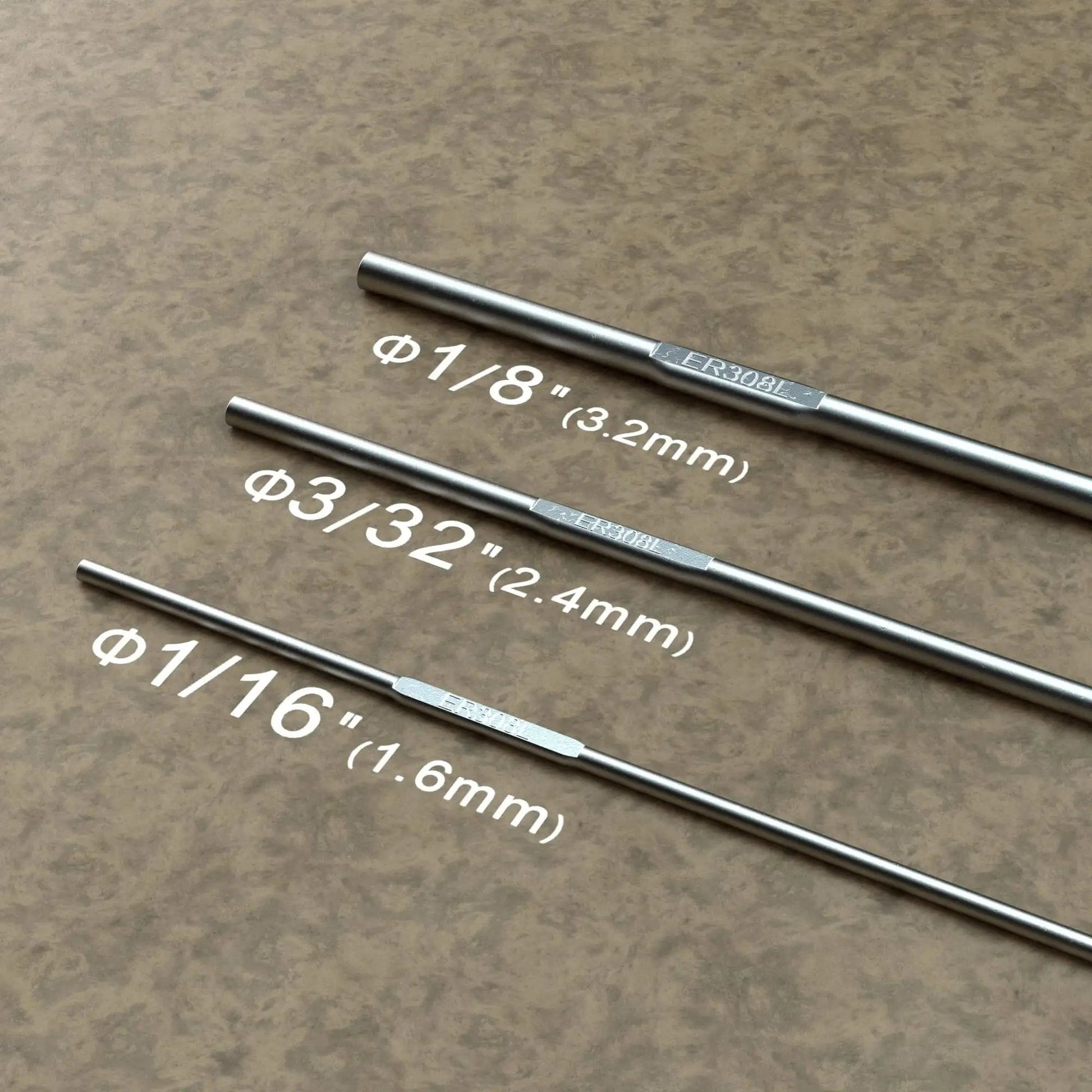 TIG Welding Rod Set ER308L Stainless Steel From Sonnler For Pro Grade TIG Welds With Low Splatter And Solid Corrosion Resistance 16 Inch Length 5 Pound Pack Diameters One Sixteenth Three Thirty Seconds And One Eighth Inch on display