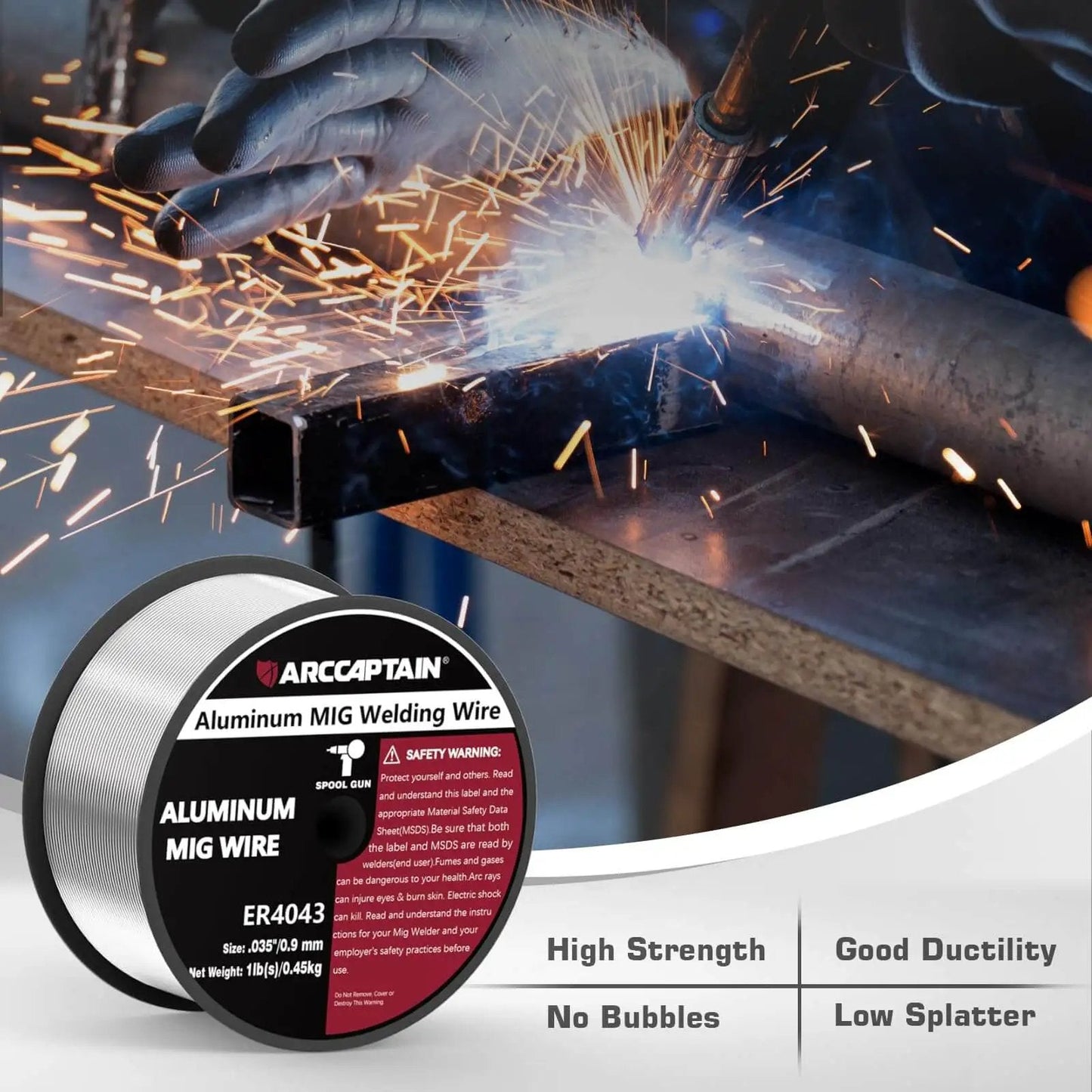 ER4043 Aluminum Welding Wire For MIG.035 Inch Diameter 1 Pound Spool AlSi5 in action welding aluminum with sparks
