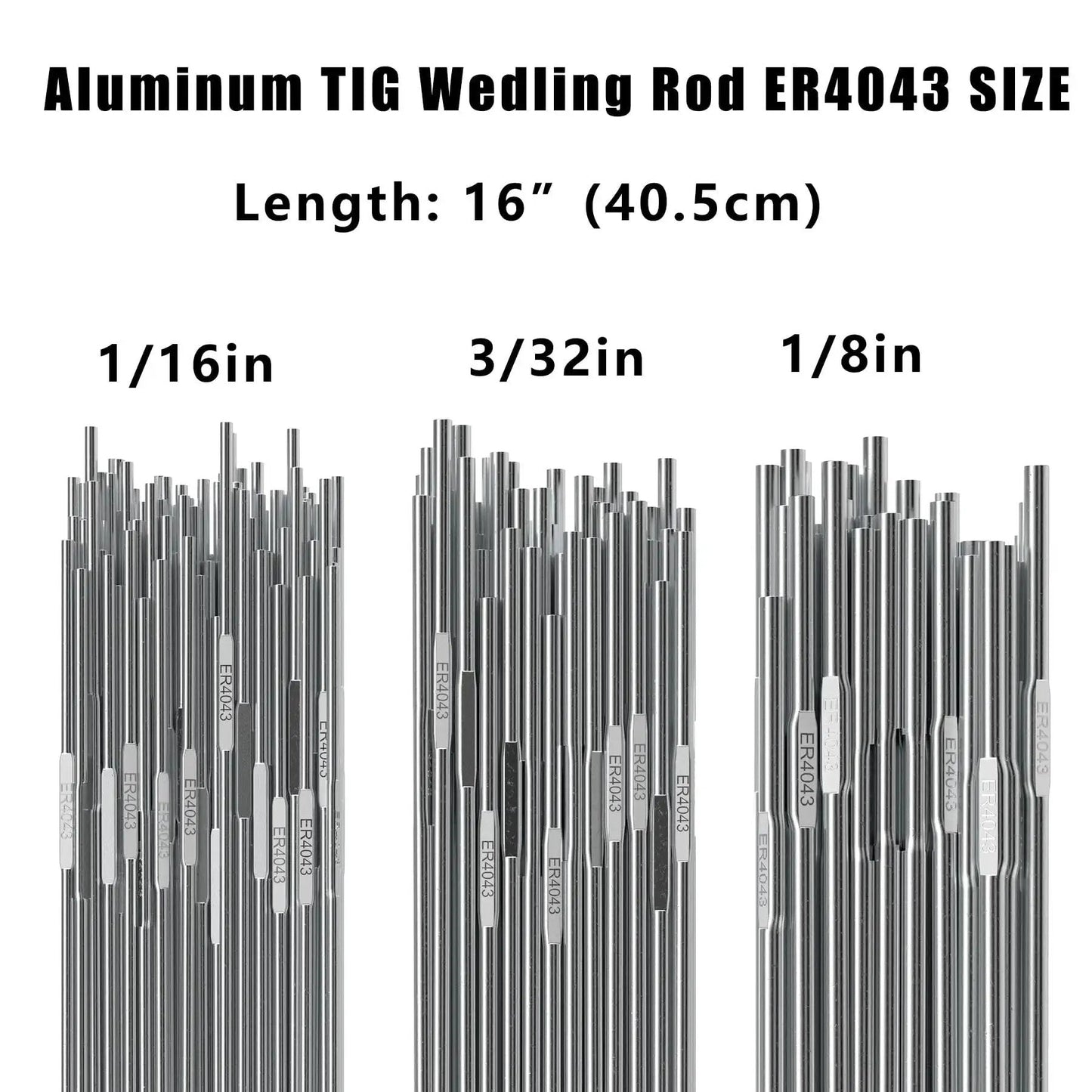ER4043 Aluminum TIG Welding Rod Three Thirty Second Inch By Sixteen Inch 1.8 Pound Low Splatter Filler Wire sizes comparison