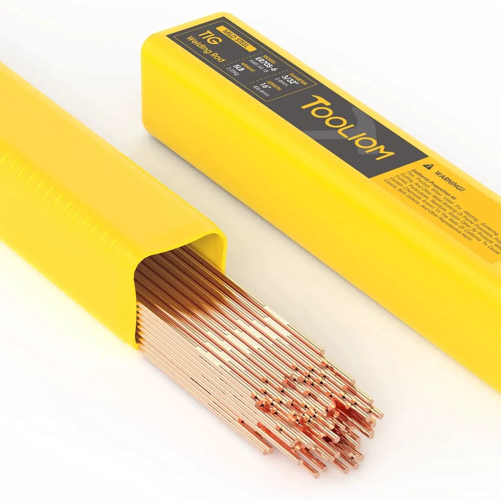 ER70S-6 Mild Steel TIG Filler Rod Copper Coated 3 32nd Inch Diameter 16 Inch Length 5 Pound Welding Wire in yellow box
