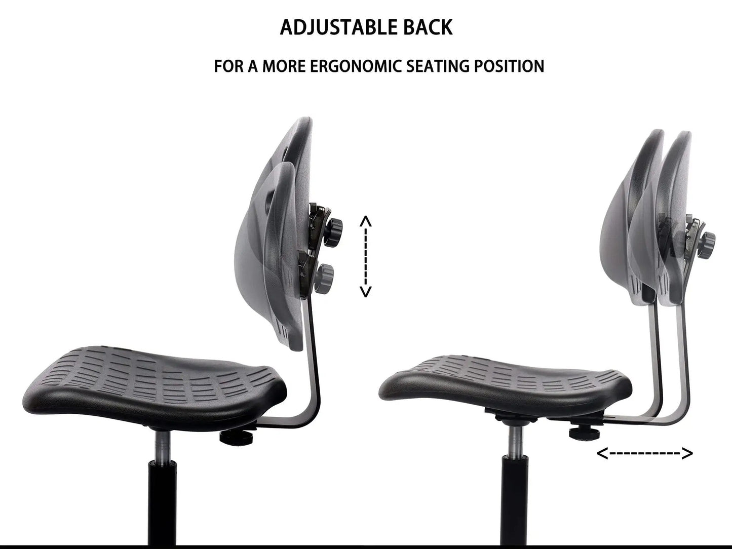 Table Height Chair Stool Deluxe Ergonomic Polyurethane Chair With 5 Inch Height Adjustment adjustable back view