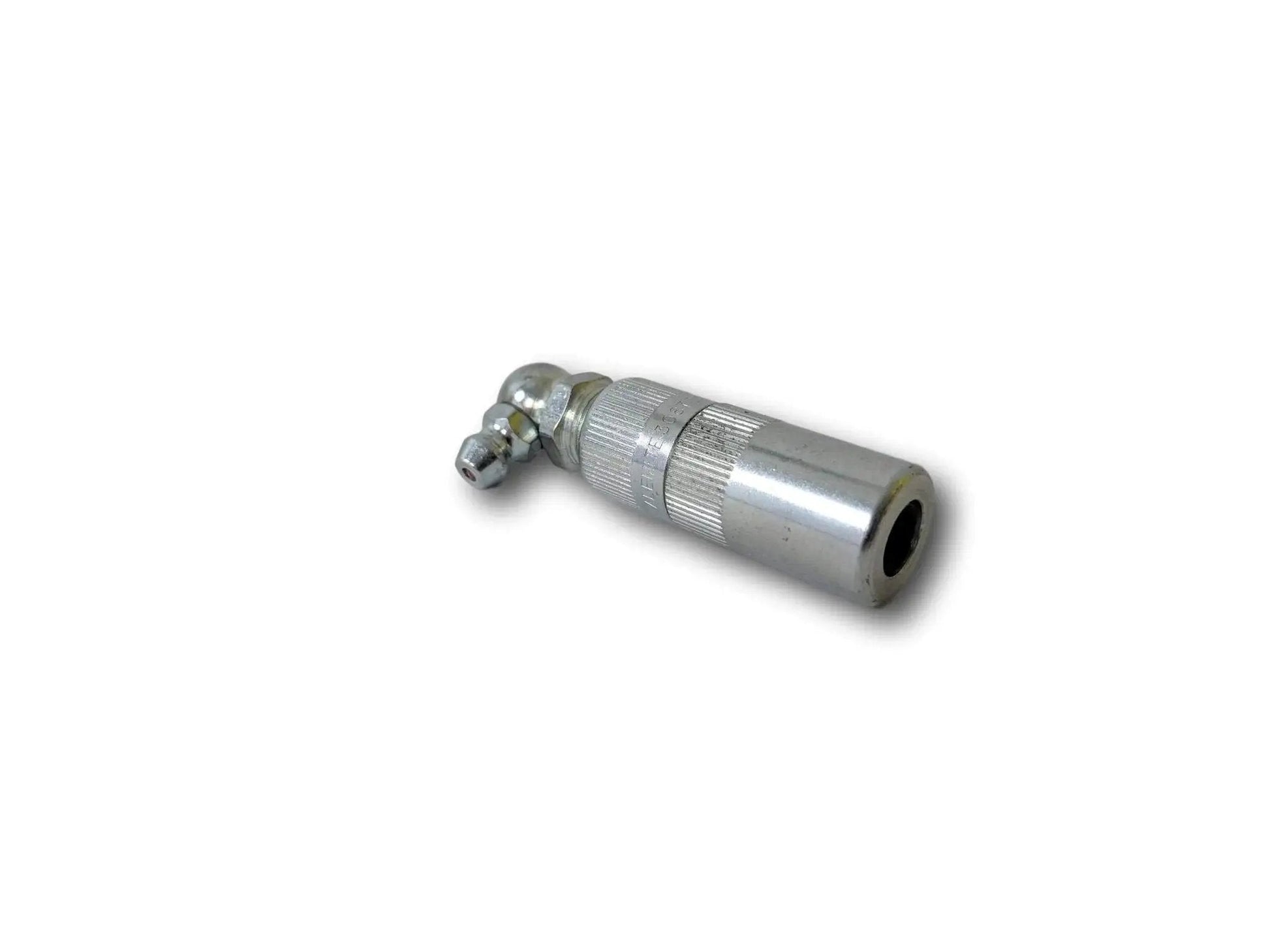 Ergonomic 90 Degree Grease Coupler Adapter for easy lubrication in tight spaces, shown in side view with a durable metal build for leak-free use.