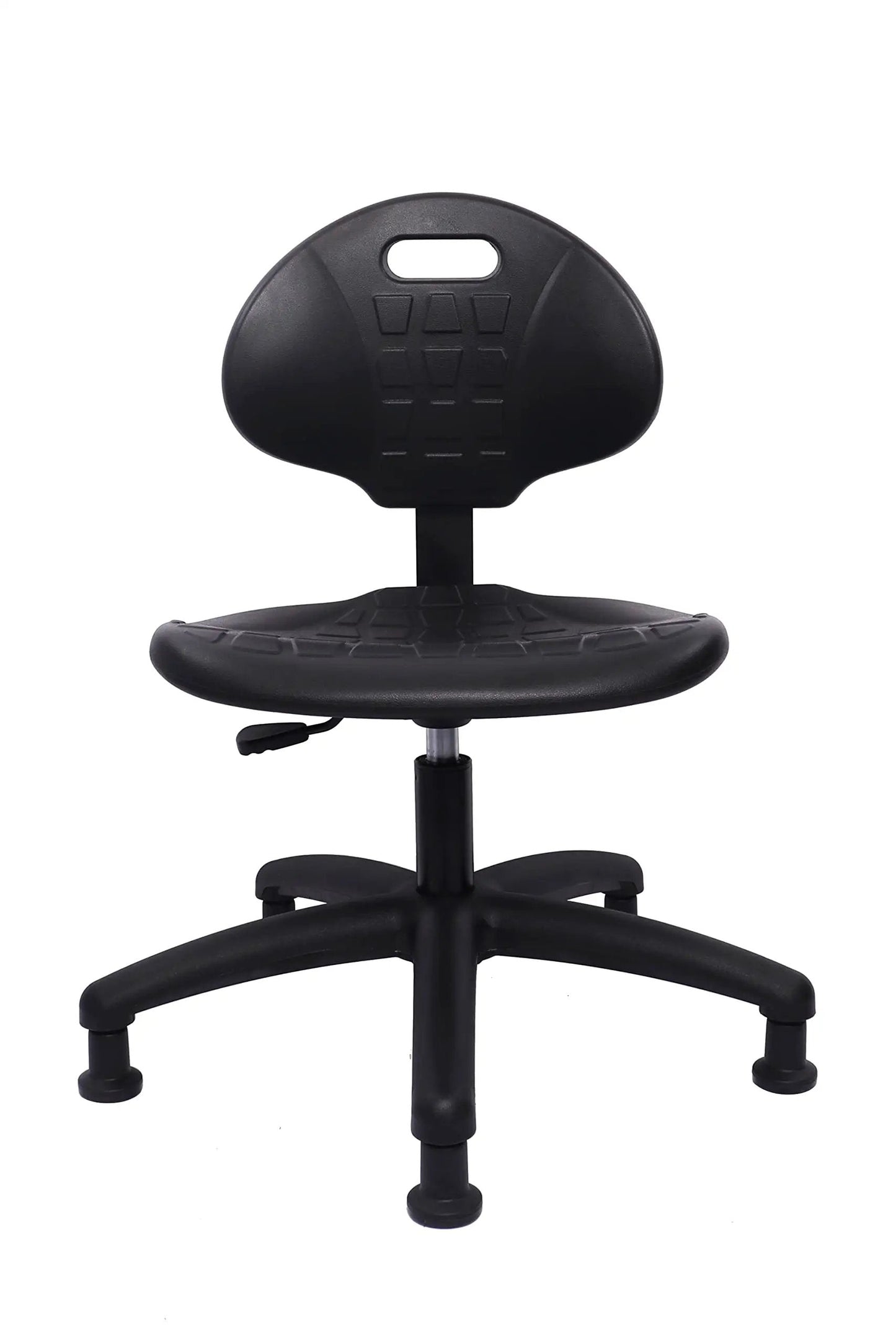 Table Height Chair Stool Deluxe Ergonomic Polyurethane Chair with 5 Inch Height Adjustment, shown in black with stationary glides.