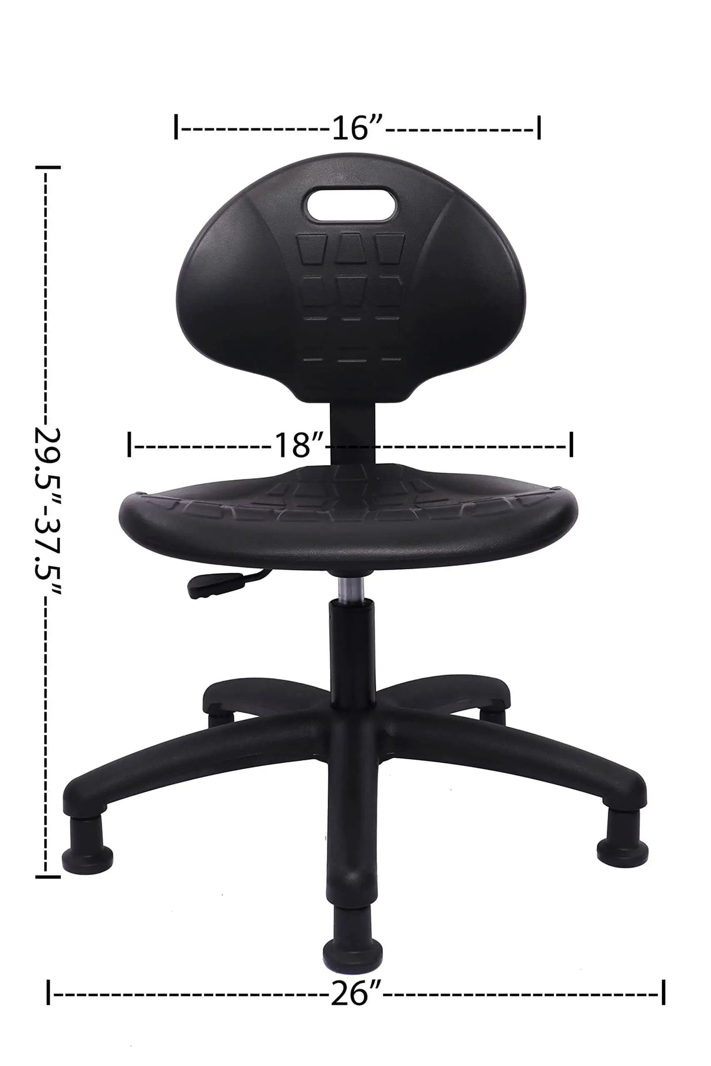 Front view of Table Height Chair Stool Deluxe Ergonomic Polyurethane Chair with 5 inch height adjustment and lumbar support.
