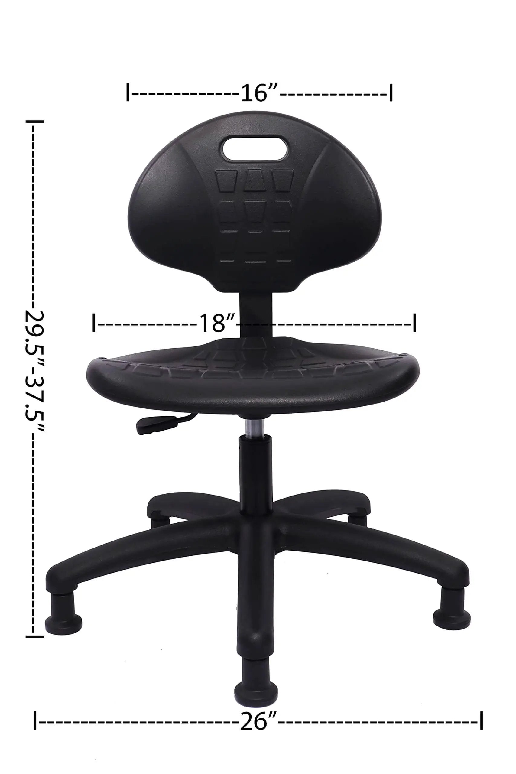 Front view of Table Height Chair Stool Deluxe Ergonomic Polyurethane Chair with 5 inch height adjustment and lumbar support.