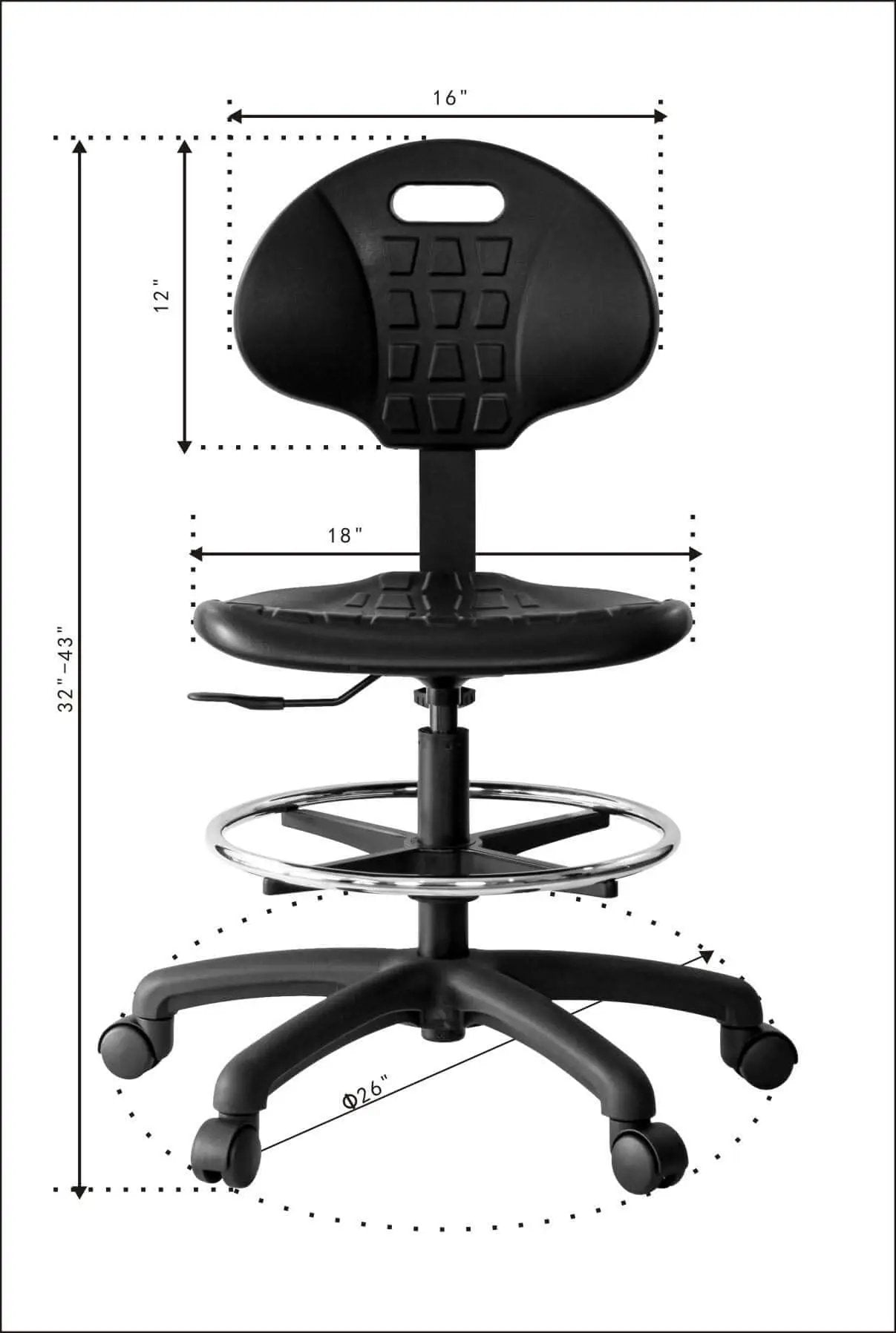 Boss Bench Height Ergonomic Chair Stool With Easy To Clean Polyurethane Seat for Automotive Lab Cleanroom Home Use