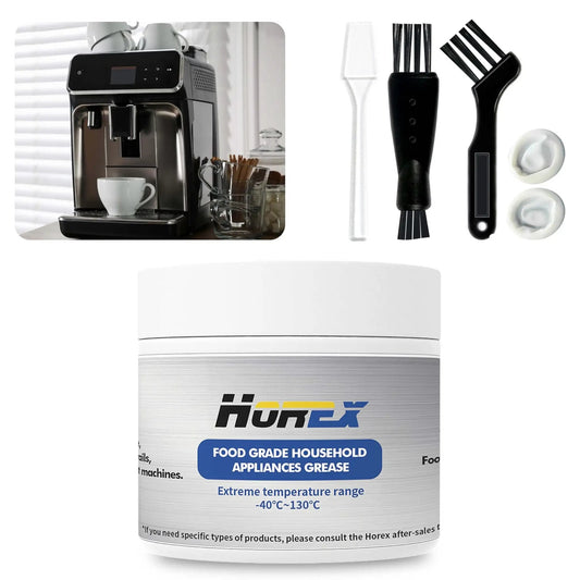 Food Grade Espresso Machine Lubricant Grease NSF H1 Certified 50g with brushes and espresso machine in background