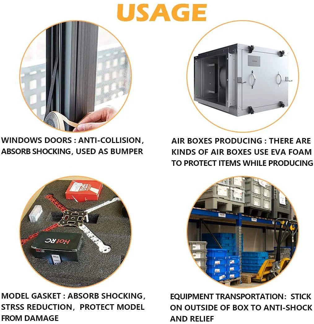 Usage examples of Weather Stripping Foam Tape Two Pack One Inch Wide, including doors, air boxes, gaskets, and transportation.