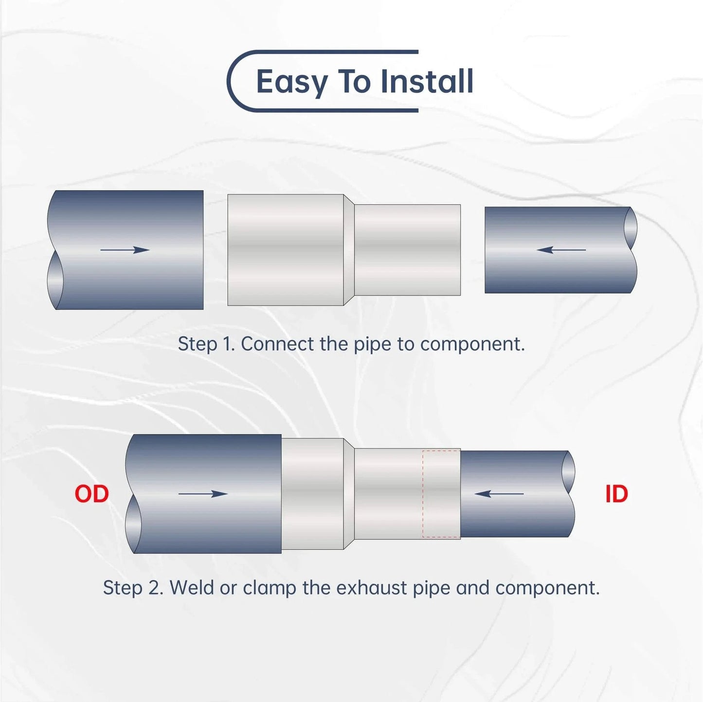 OD 4 Inch To OD 5 Inch Exhaust Pipe To Component Pipe Adapter Reducer Polished Stainless Steel installation steps diagram