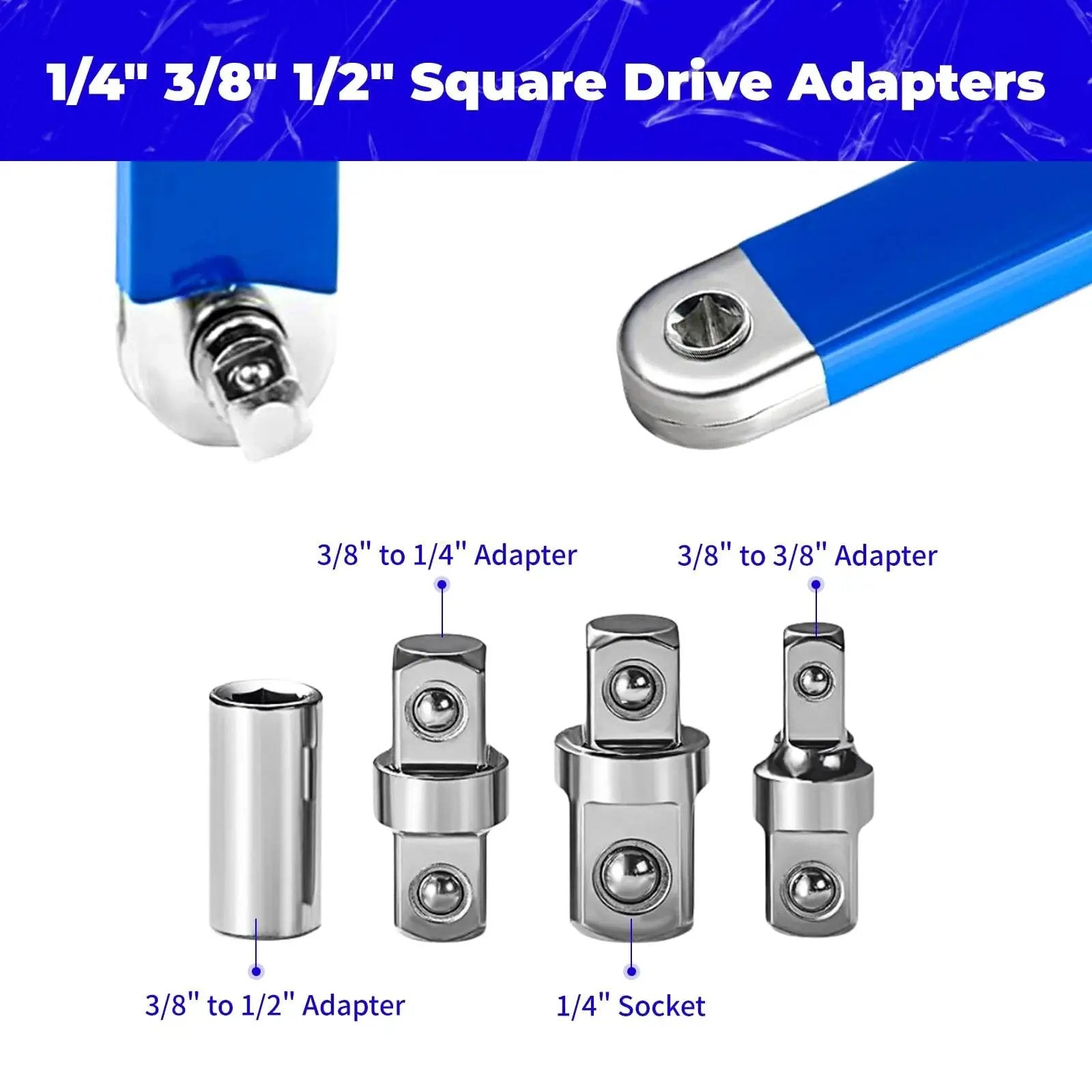 Zero Offset Extension Wrench Set With Half Inch Quarter Inch And Three Eighths Inch Square Drive Adapters, tool close-up