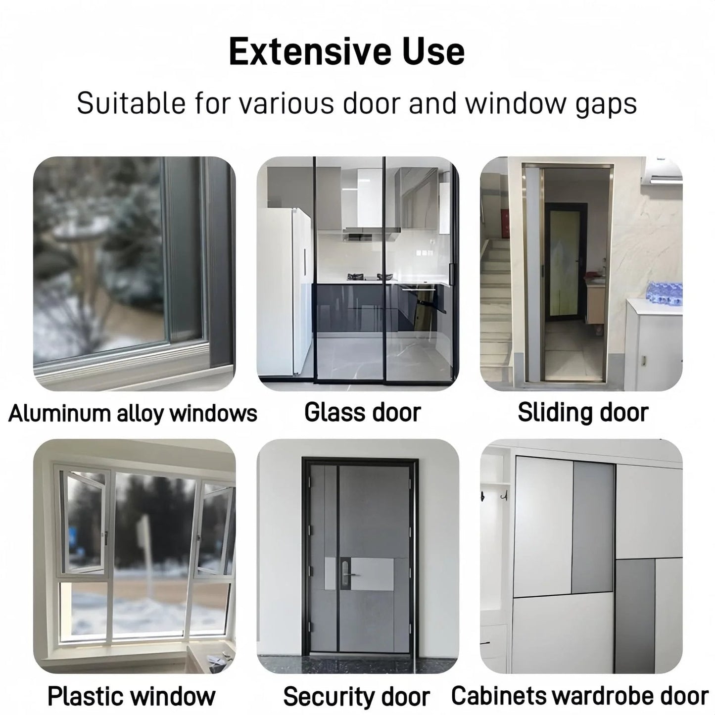 Window Weather Stripping Door Seal 33 Feet Self Adhesive Winter Insulation Strip For Exterior Front Door Frame And Window Soundproofing Noise Reduction Energy Saving Draft Stopper 0.35 Inch Wide 0.2 Inch Thick Gray Ligiyoto used on various door and window types.