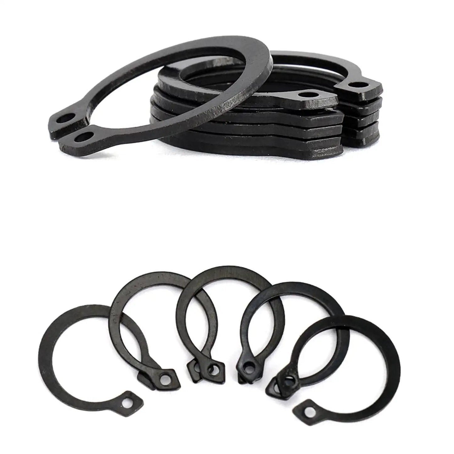 External Retaining Rings Set 200 Pcs 5mm 6mm 7mm 8mm 9mm C Clips Circlips Workhorse Heavy Duty 65Mn Manganese Steel Black Plated
