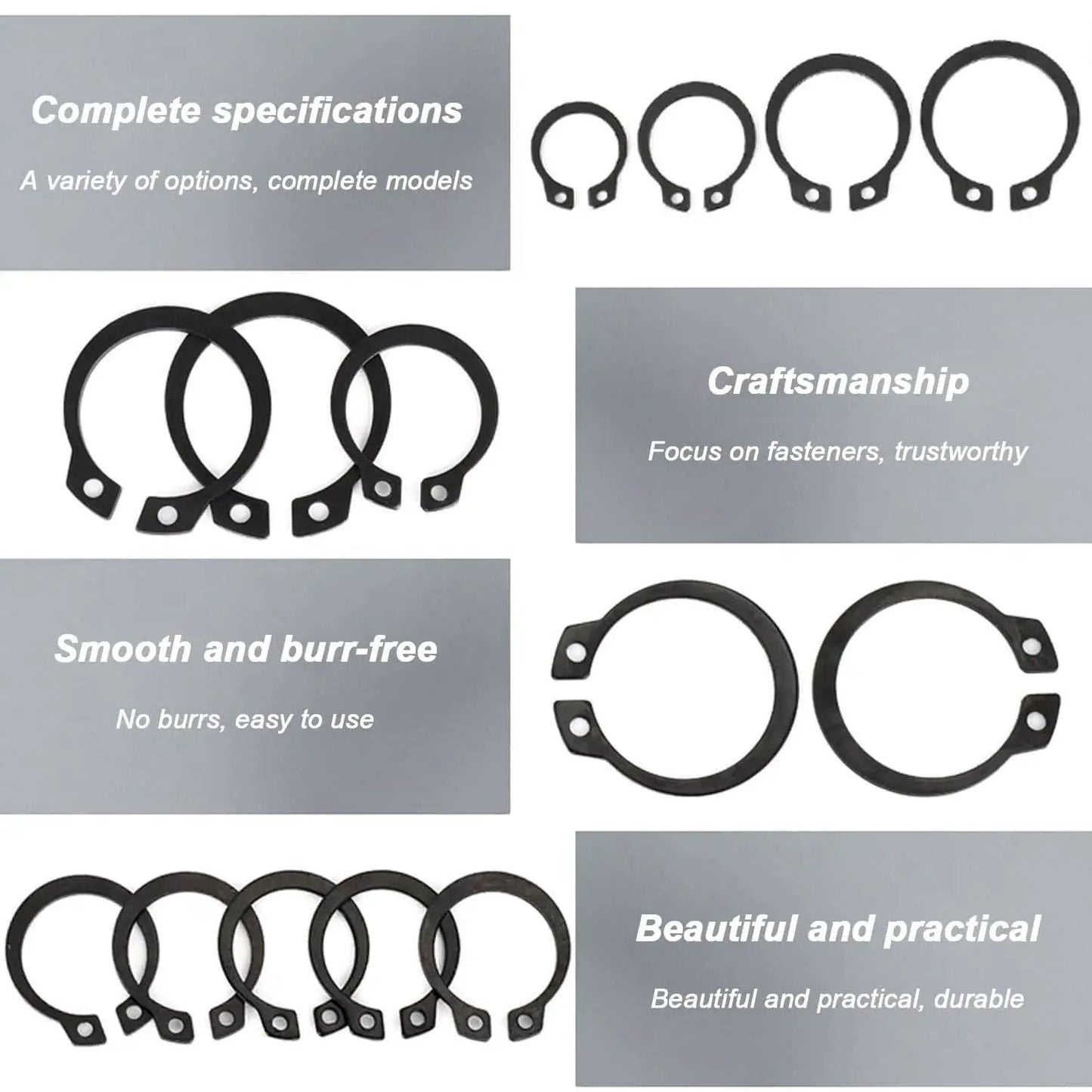 External Retaining Ring Set C Clips Circlip Kit 10 Pcs 40 To 48 Mm 65Mn Alloy Steel Snap Rings With Oxidized Black Finish displayed