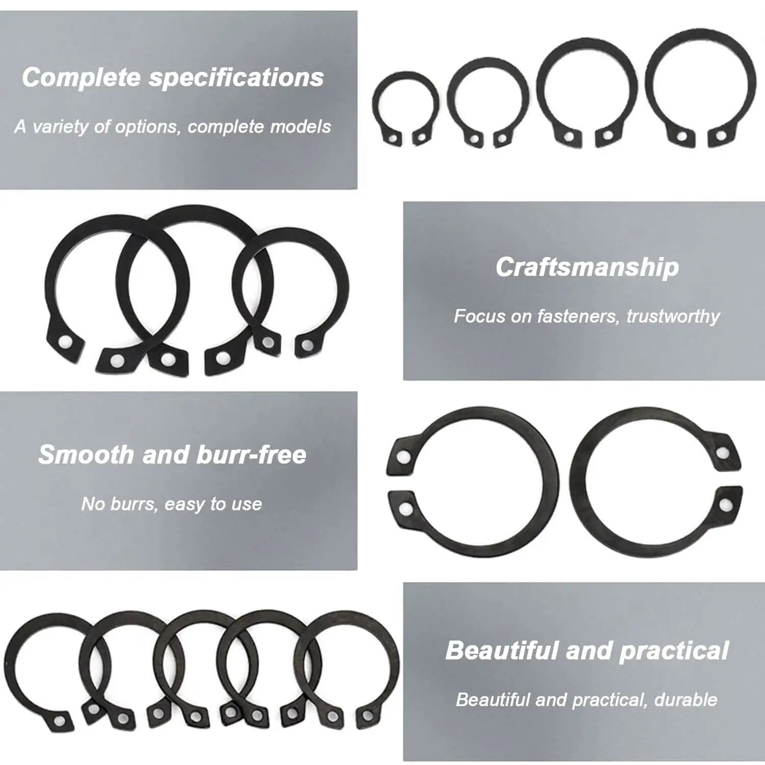 External Retaining Ring Set C Clips Circlip Kit 10 Pcs 40 To 48 Mm 65Mn Alloy Steel Snap Rings With Oxidized Black Finish displayed