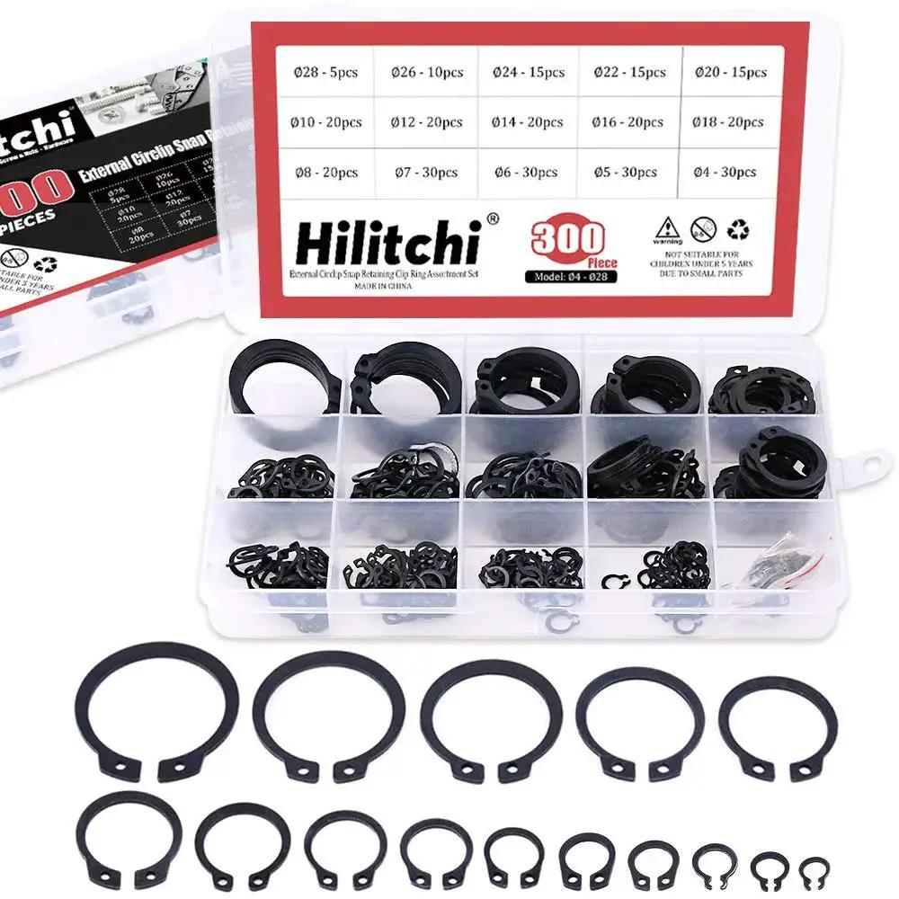 Alloy Steel External Snap Ring Assortment Kit, 300-Piece, 15-Size Set From 4mm To 28mm with open storage case showing rings