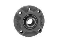 UCFCF207C4HR5 piloted flange cartridge unit, 35mm I.D., sealed ball bearing for shaft mounts, front view, cast iron housing.