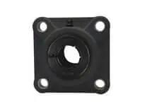 Front view of Single 4-Bolt Flange Accu-Loc Bearing 15/16 in I.D. Wide Black Thermoplastic Housing Sealed Ball Bearing Insert