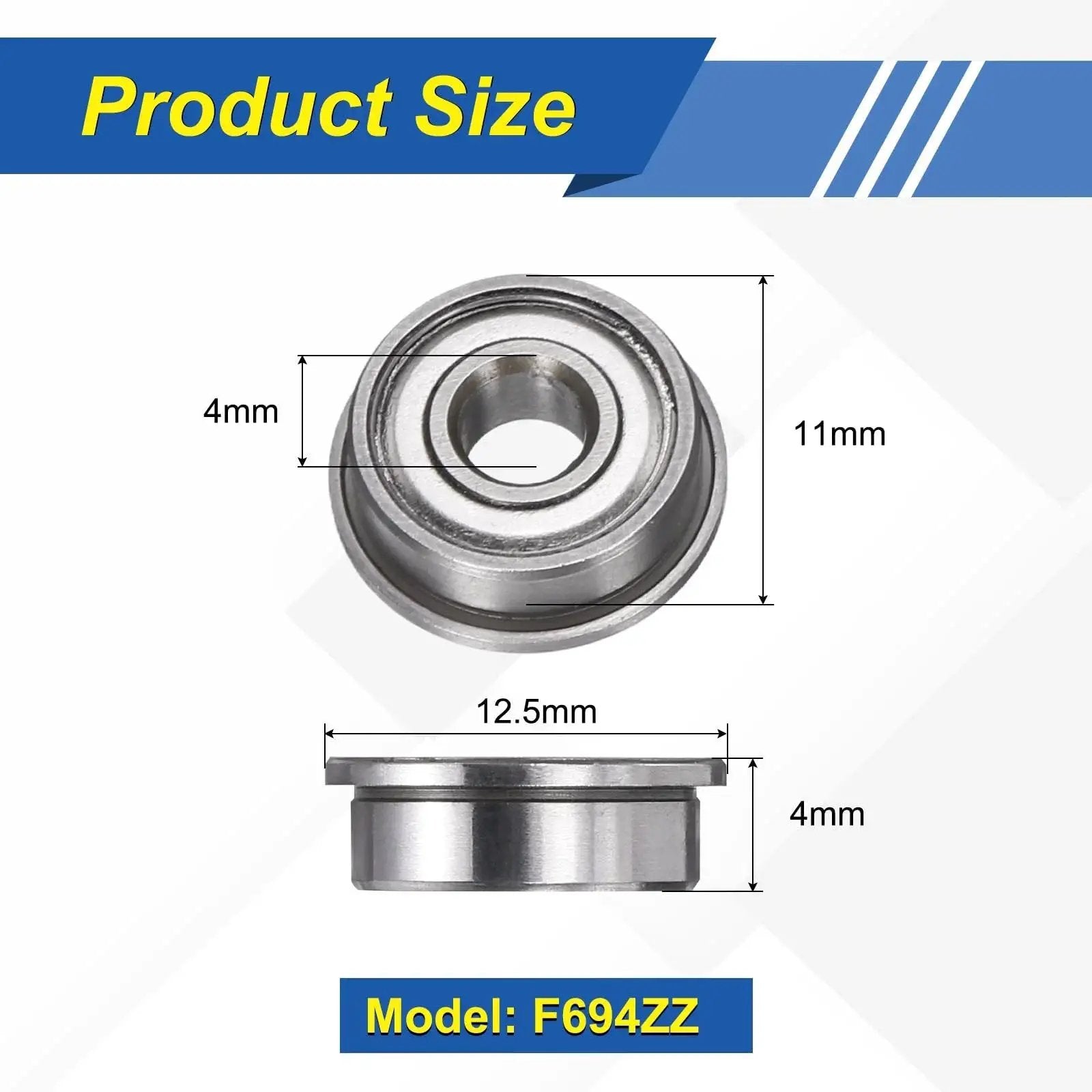 F694ZZ Flanged Ball Bearings 4 By 11 By 4mm Double Shielded Chrome Steel Deep Groove ABEC 5 Size Chart