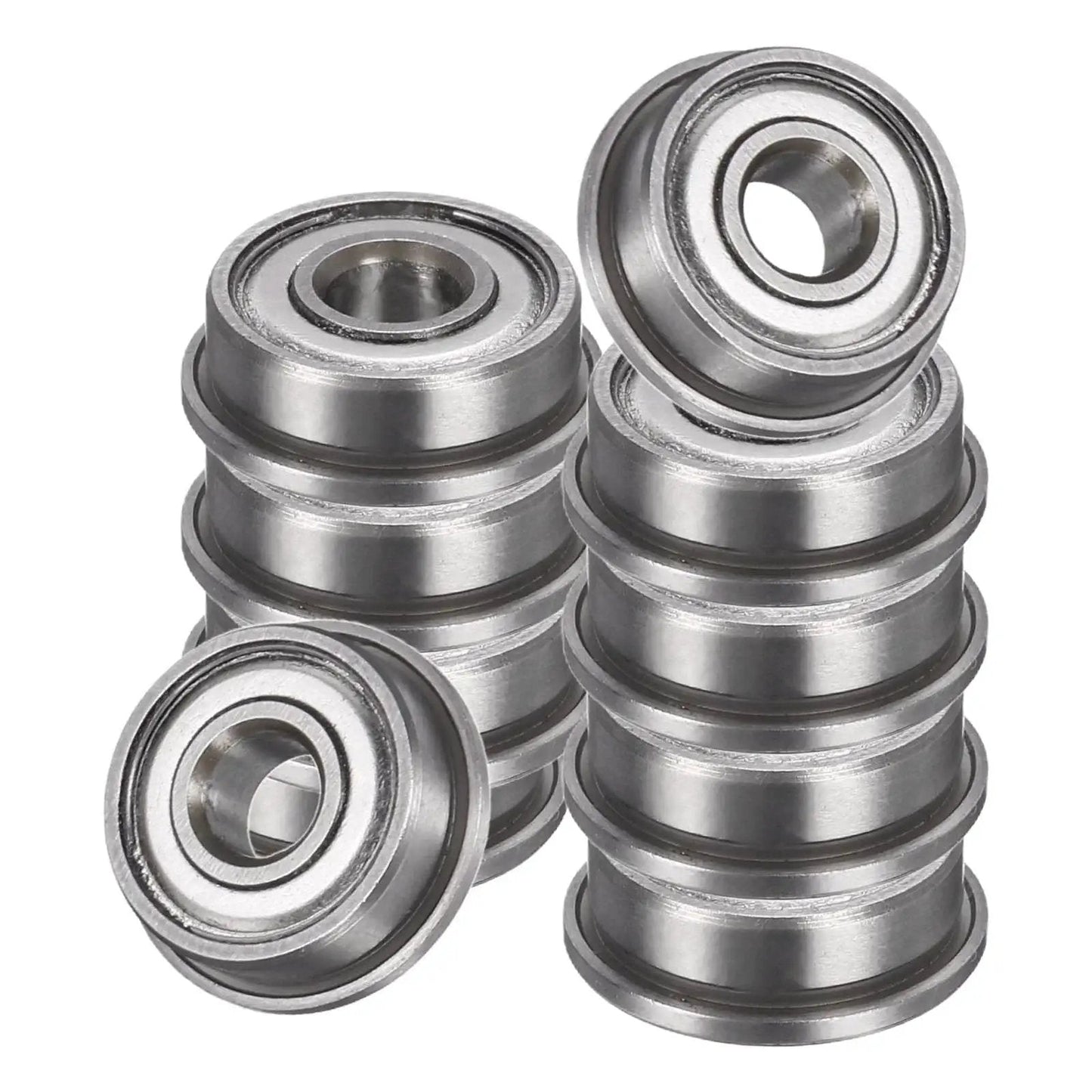 Stacked F694ZZ Flanged Ball Bearings 4 By 11 By 4mm Double Shielded Chrome Steel Deep Groove ABEC 5 10 Piece Set for hobby projects.