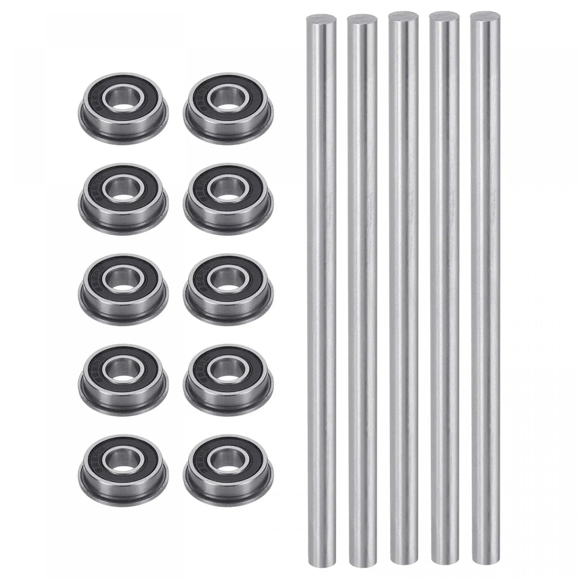 F695-2RS Flange Ball Bearing 5x13x4mm Double Sealed Chrome Steel Bearings Pack of 10 and 5mm Diameter HSS Lathe Rods
